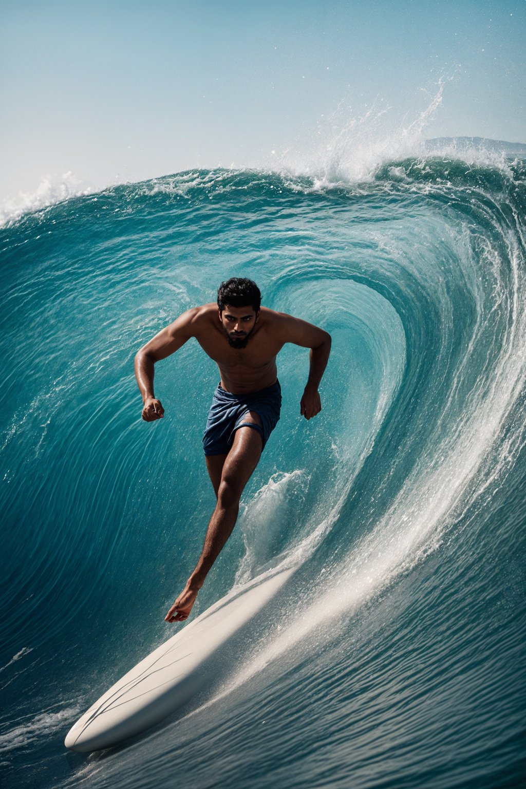 man as a Professional Surfer wearing swimwear on a Surf Board surfing in the ocean