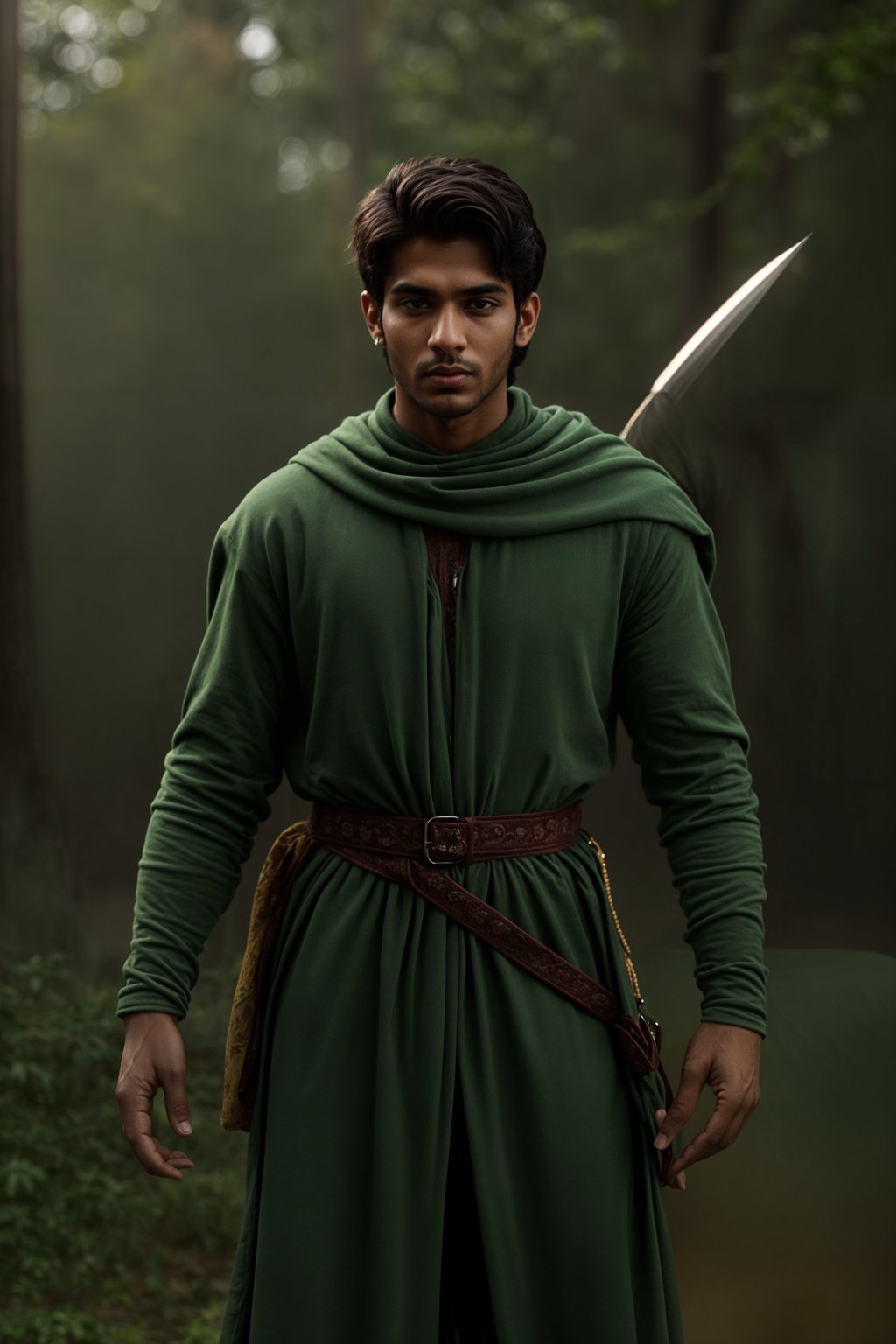 man as a Medieval Elf Archer Warrior in Green Robe