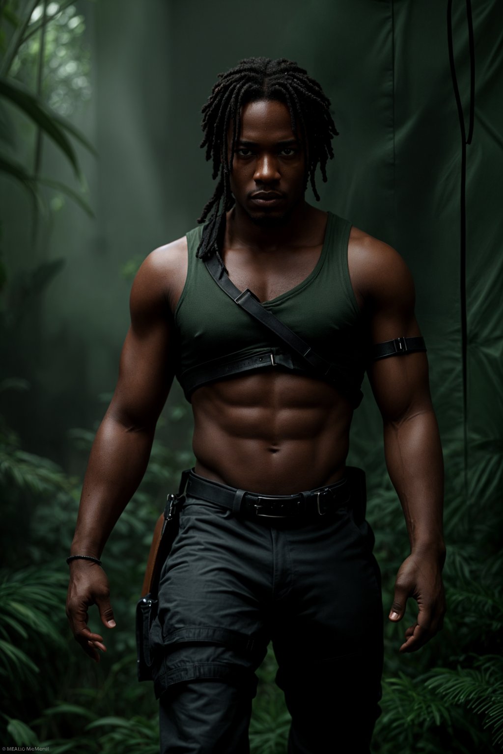 man as masculine male sidekick of Lara Croft  in Tombraider, in rainforest, cinematic lighting