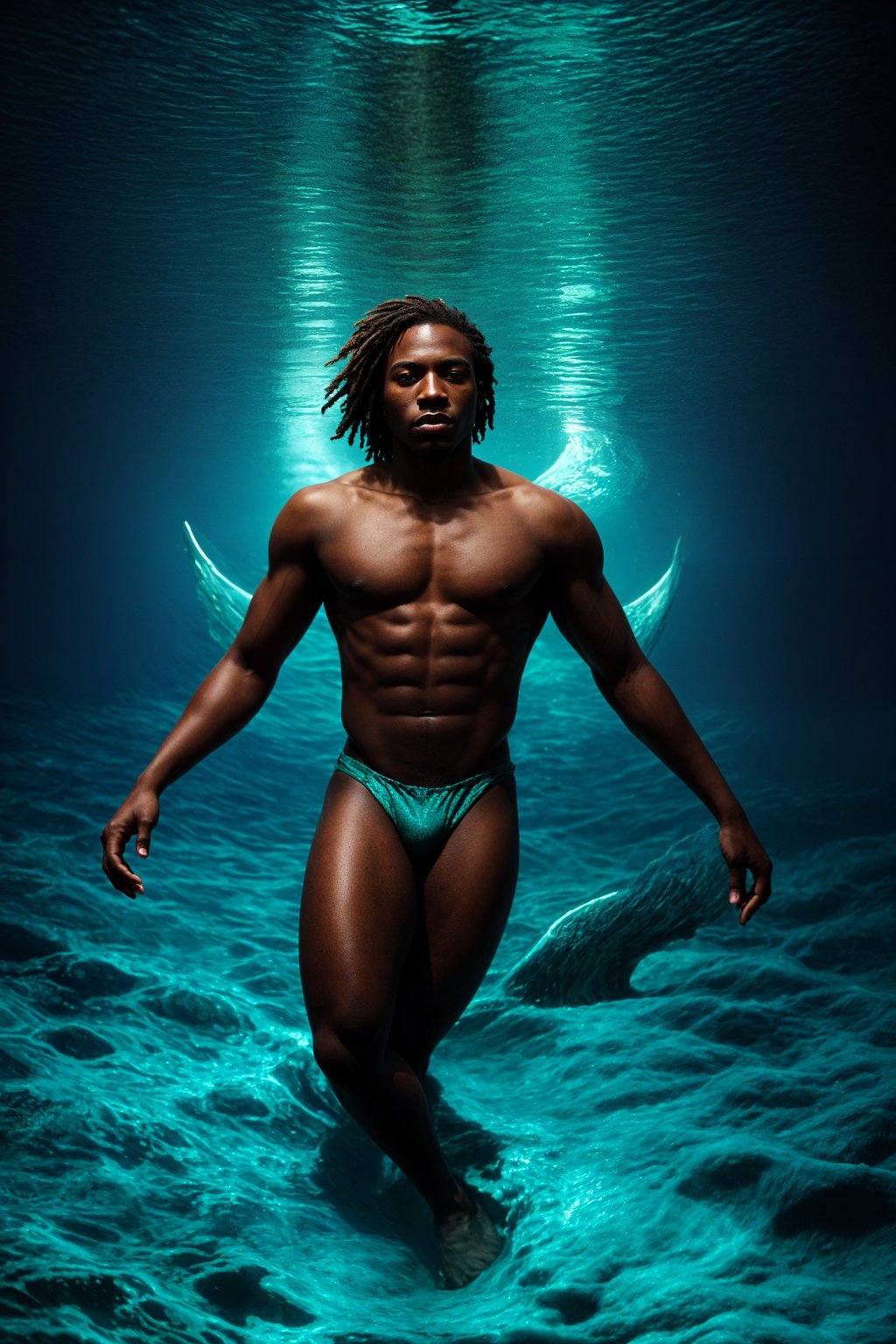 man as a Mermaid the head and upper body of a human and the tail of a fish