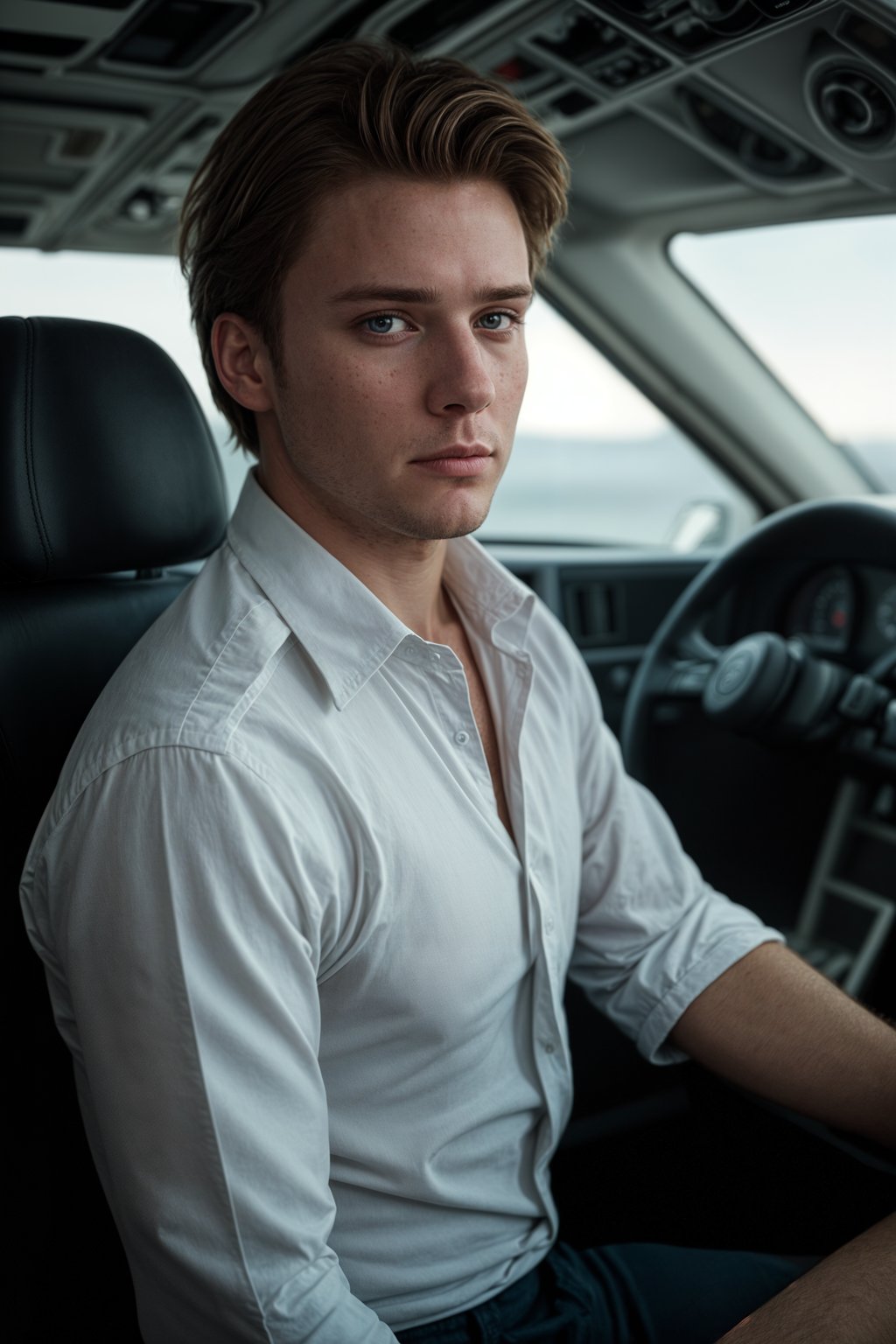 man as a Airline Pilot inside the Cockpit with white shirt Pilot Uniform