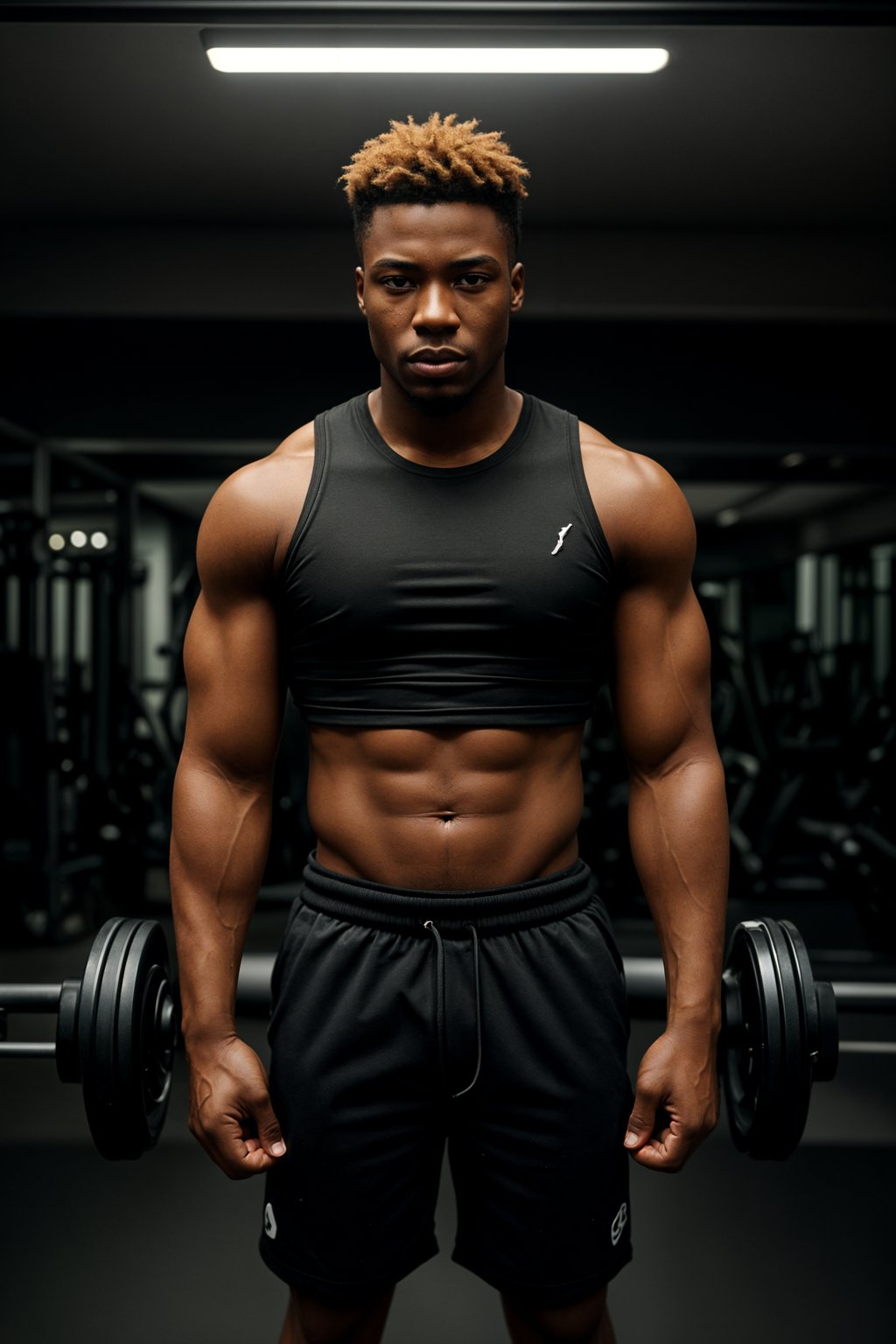 masculine  man in the gym wearing t-shirt and gym shorts