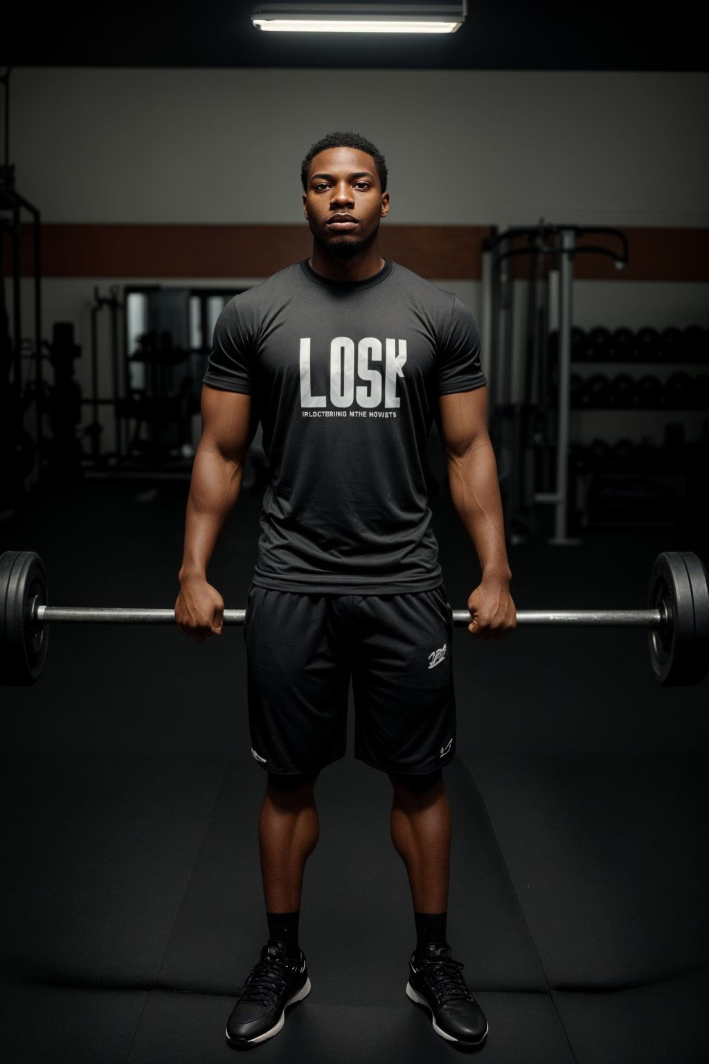 masculine  man in the gym wearing t-shirt and gym shorts