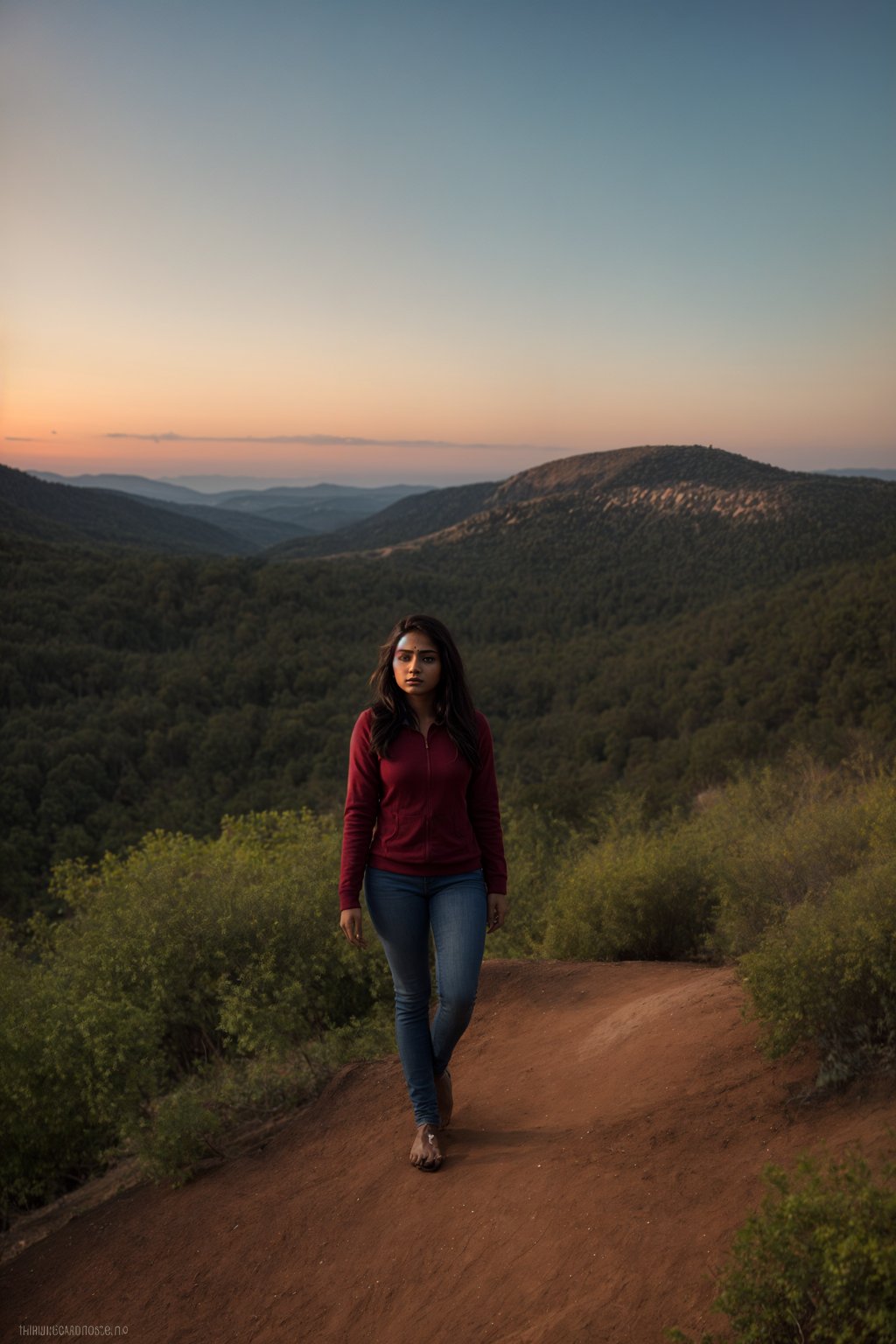 woman on a hiking trail, overlooking a breathtaking mountain landscape