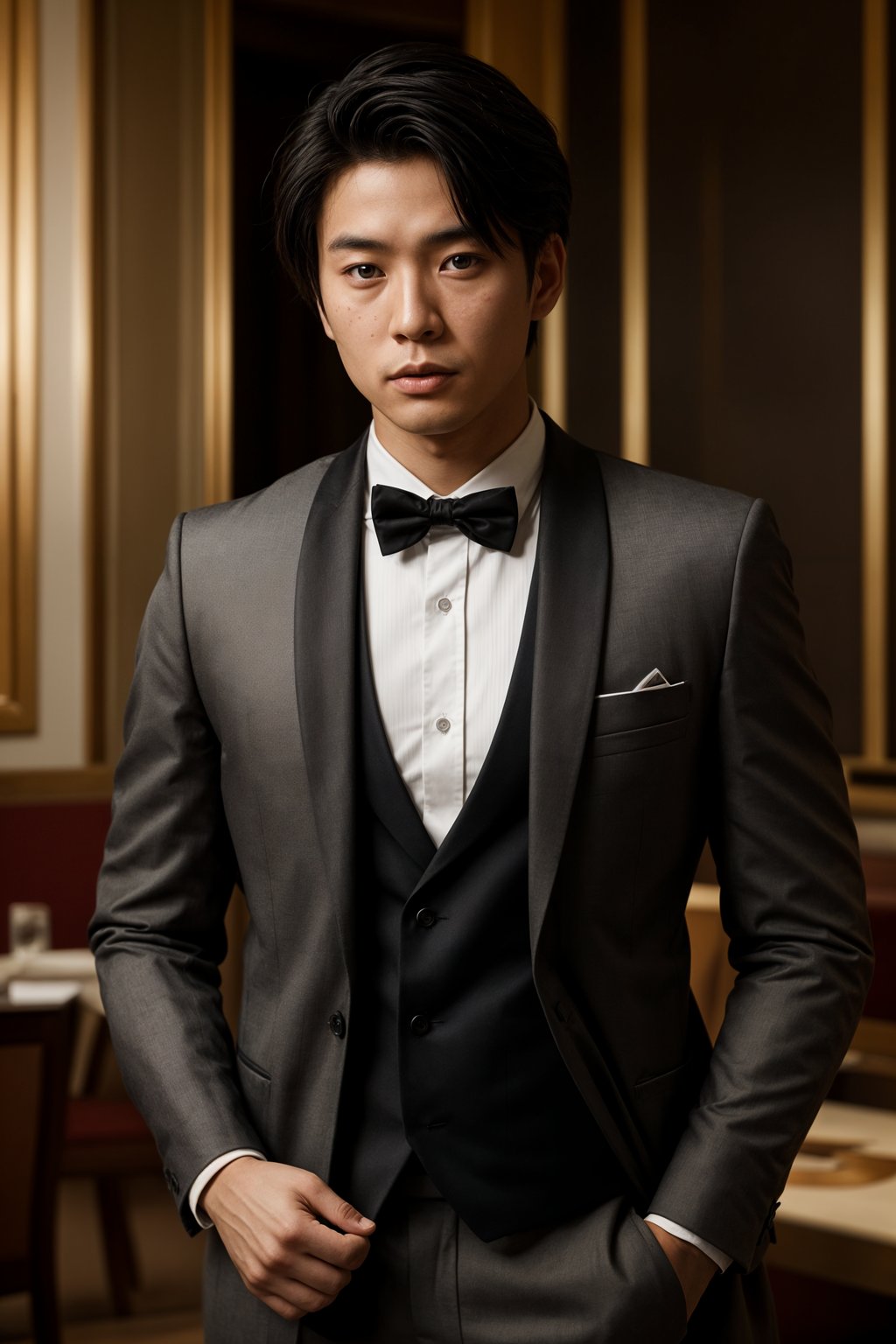 a man wearing  luxurious suit in luxury restaurant, instagram photo, instagram,  fit body