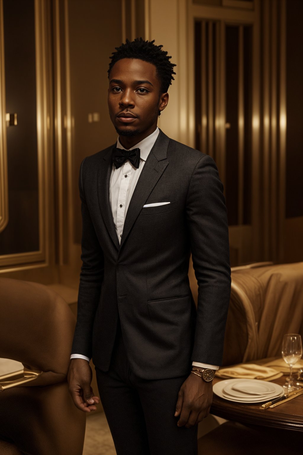 a man wearing  luxurious suit in luxury restaurant, instagram photo, instagram,  fit body