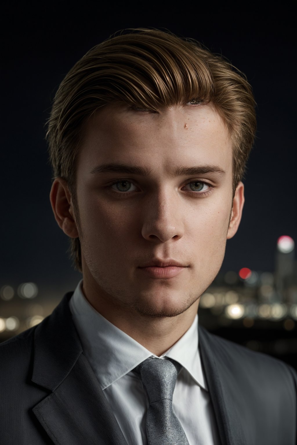 8k professional headshot of man, crisp details, studio backdrop, executive attire, confident posture, neutral expression, high-definition, corporate setting, sharp focus, ambient lighting, business professional, cityscape view