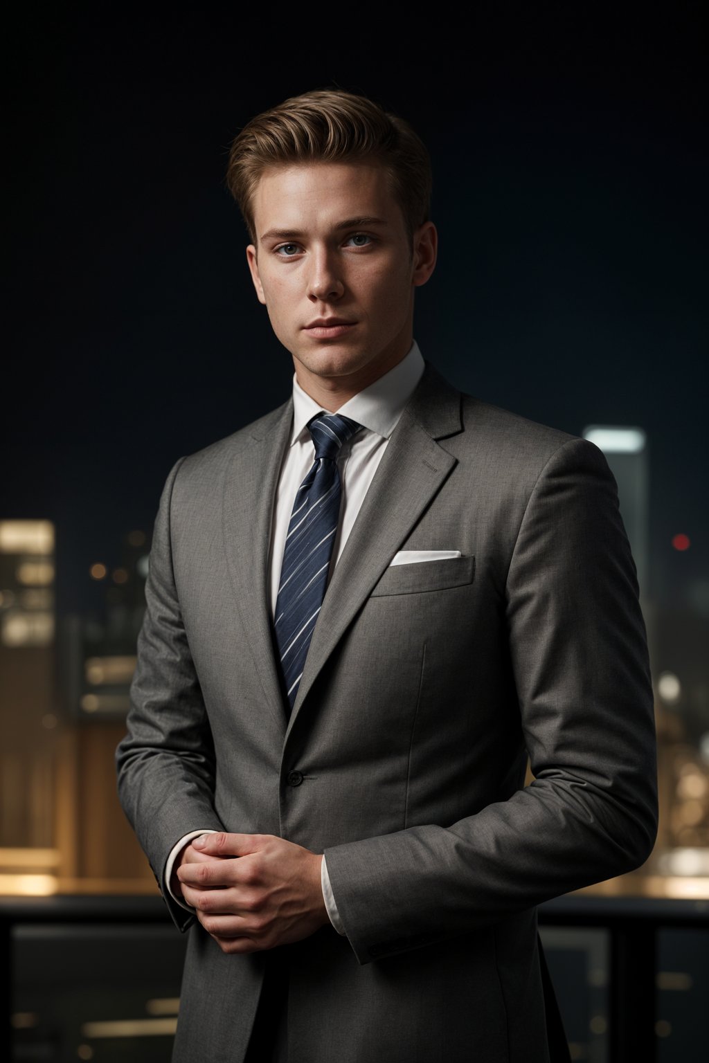 8k professional headshot of man, crisp details, studio backdrop, executive attire, confident posture, neutral expression, high-definition, corporate setting, sharp focus, ambient lighting, business professional, cityscape view