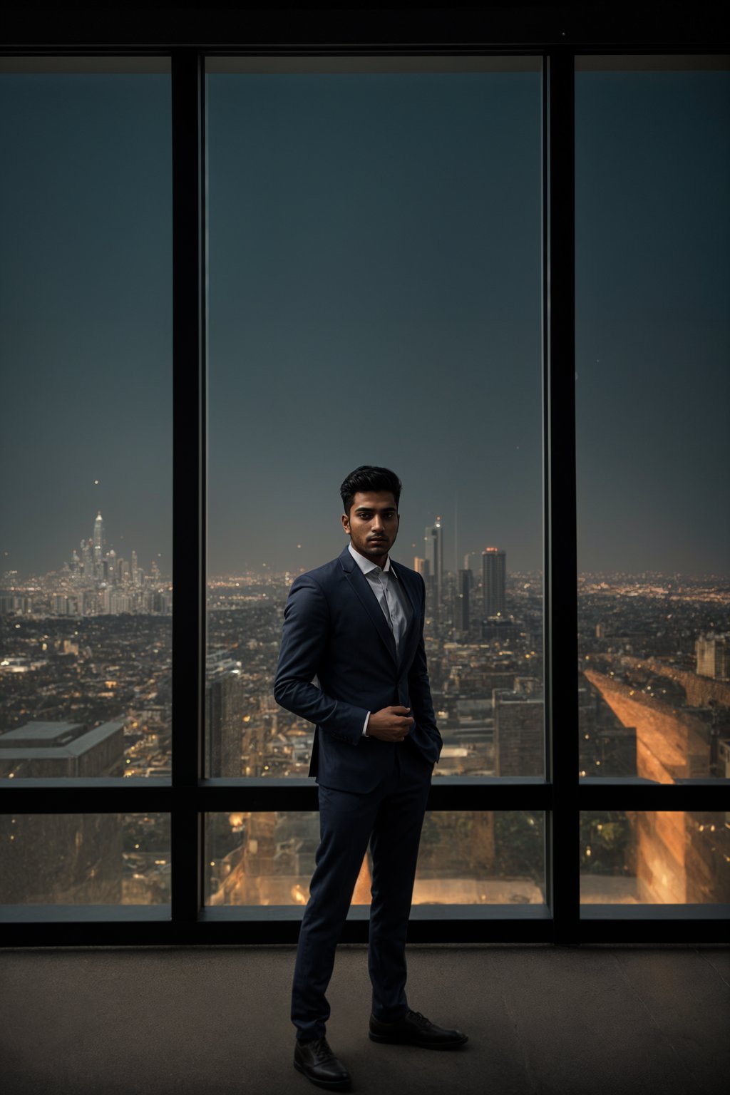 8k professional headshot of man, crisp details, studio backdrop, executive attire, confident posture, neutral expression, high-definition, corporate setting, sharp focus, ambient lighting, business professional, cityscape view