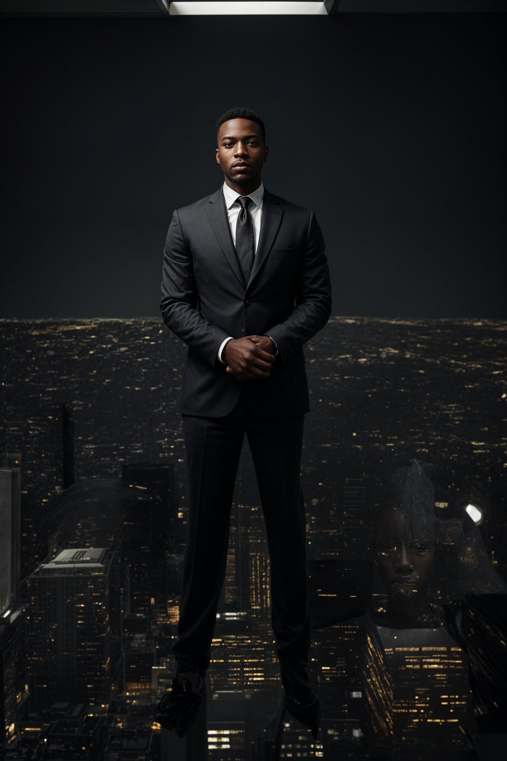 8k professional headshot of man, crisp details, studio backdrop, executive attire, confident posture, neutral expression, high-definition, corporate setting, sharp focus, ambient lighting, business professional, cityscape view