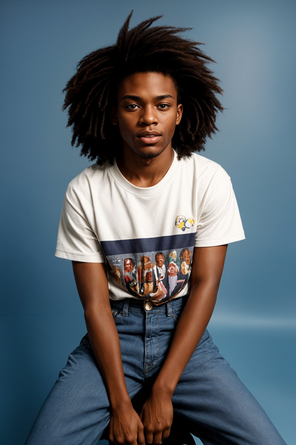 (school portrait) photo headshot of a young 18 y o man in 1990s style, nineties style, 90s, 1990s fashion, 1990s hair, school, man is sitting and posing for a (yearbook) picture, blue yearbook background, official school yearbook photo, man sitting (looking straight into camera), (school shoot), (inside), blue yearbook background