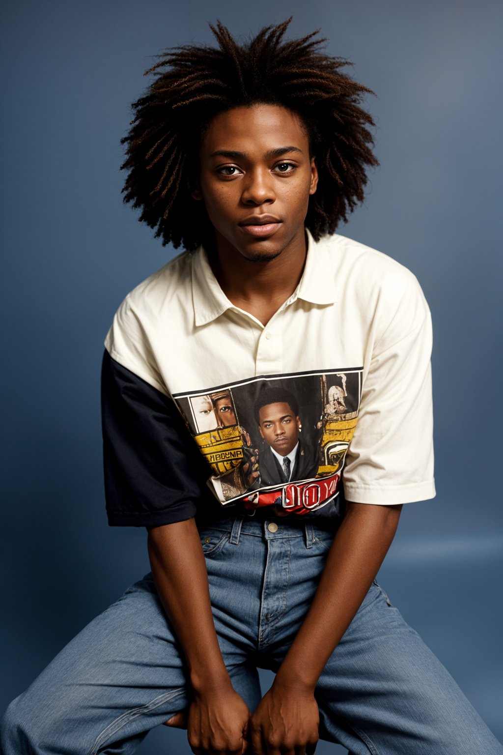 (school portrait) photo headshot of a young 18 y o man in 1990s style, nineties style, 90s, 1990s fashion, 1990s hair, school, man is sitting and posing for a (yearbook) picture, blue yearbook background, official school yearbook photo, man sitting (looking straight into camera), (school shoot), (inside), blue yearbook background