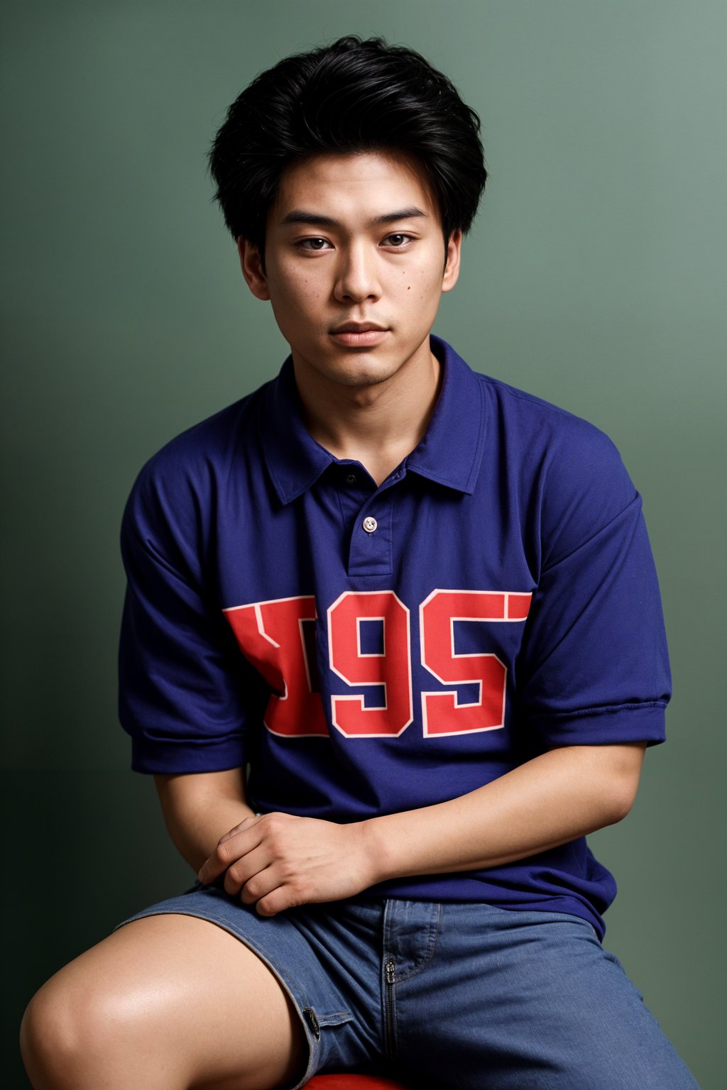 (school portrait) photo headshot of a young 18 y o man in 1990s style, nineties style, 90s, 1990s fashion, 1990s hair, school, man is sitting and posing for a (yearbook) picture, blue yearbook background, official school yearbook photo, man sitting (looking straight into camera), (school shoot), (inside), blue yearbook background