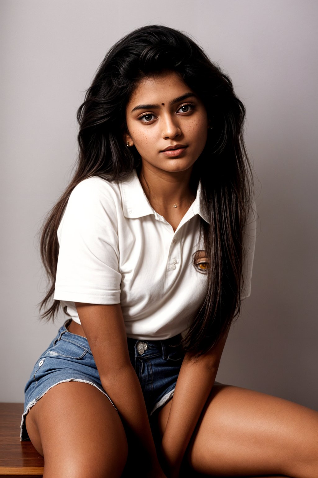 (school portrait) photo headshot of a young 18 y o woman in 1990s style, nineties style, 90s, 1990s fashion, 1990s hair, school, woman is sitting and posing for a (yearbook) picture, blue yearbook background, official school yearbook photo, woman sitting (looking straight into camera), (school shoot), (inside), blue yearbook background