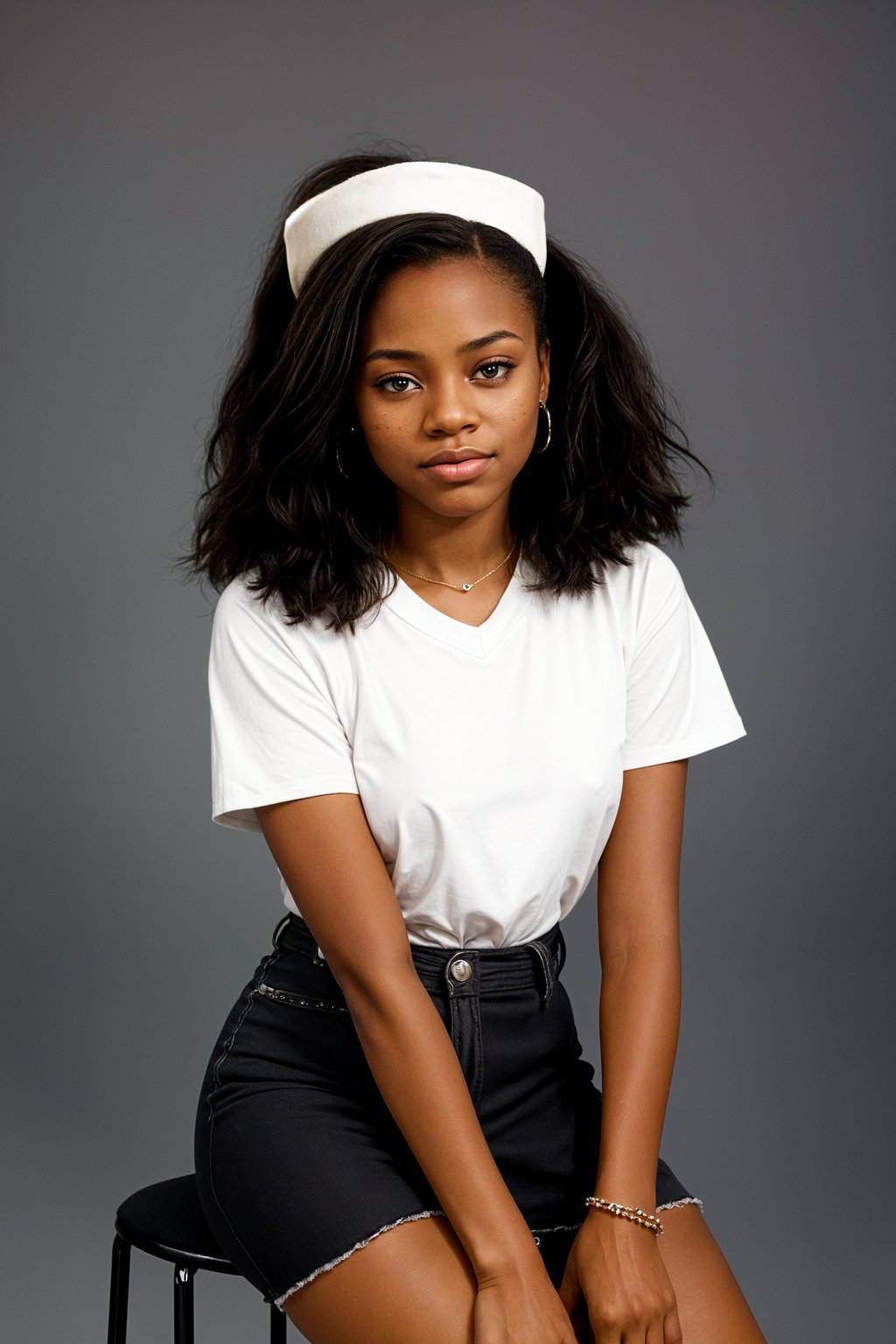 (school portrait) photo headshot of a young 18 y o woman in 1990s style, nineties style, 90s, 1990s fashion, 1990s hair, school, woman is sitting and posing for a (yearbook) picture, blue yearbook background, official school yearbook photo, woman sitting (looking straight into camera), (school shoot), (inside), blue yearbook background