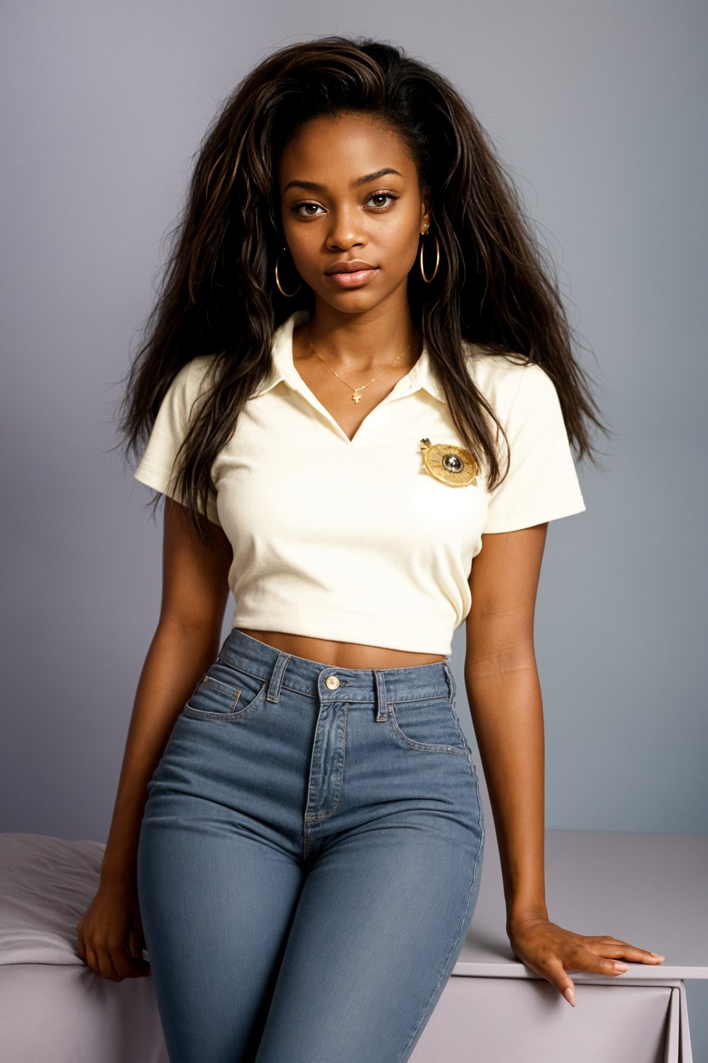 (school portrait) photo headshot of a young 18 y o woman in 1990s style, nineties style, 90s, 1990s fashion, 1990s hair, school, woman is sitting and posing for a (yearbook) picture, blue yearbook background, official school yearbook photo, woman sitting (looking straight into camera), (school shoot), (inside), blue yearbook background