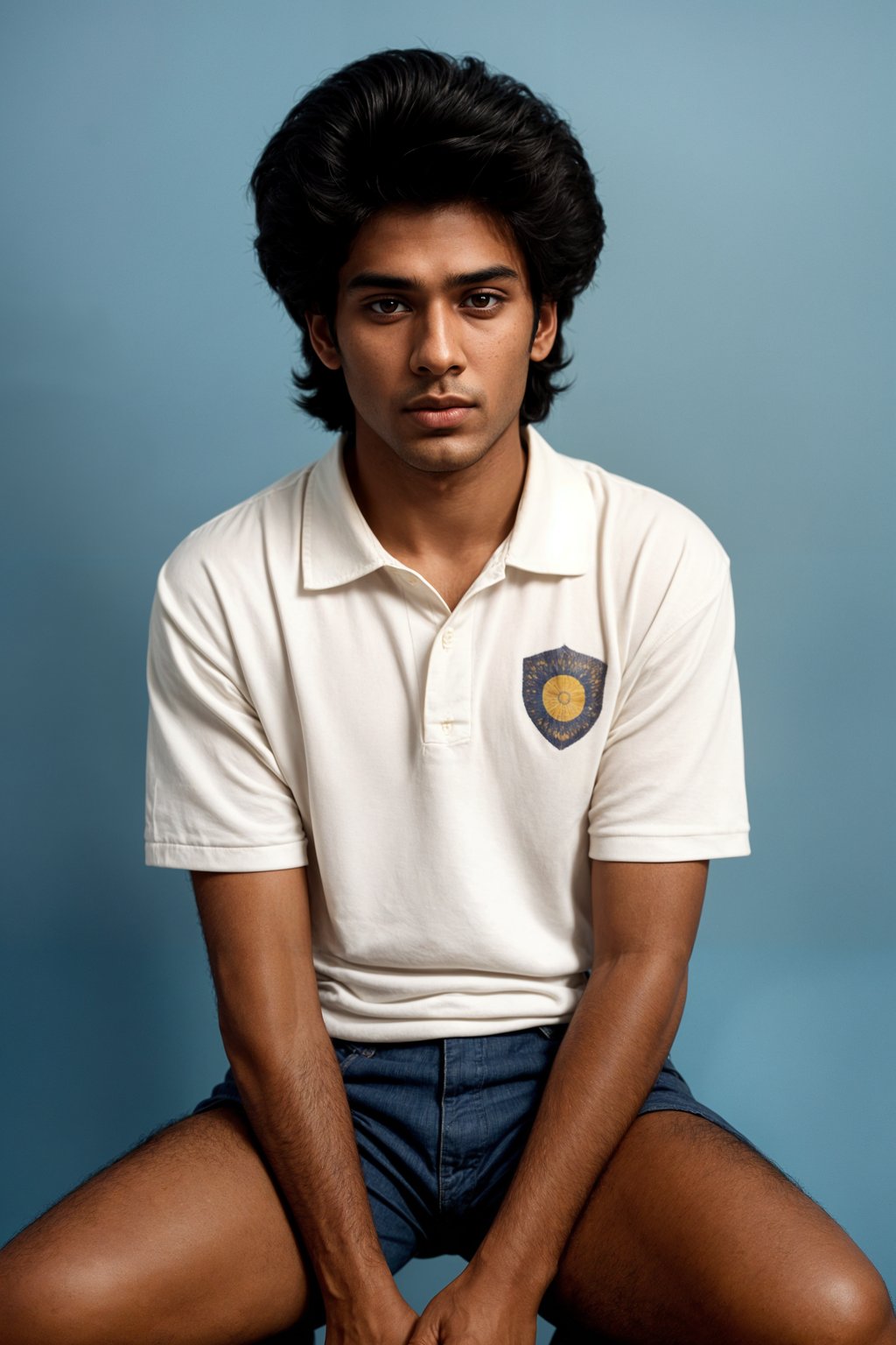 (school portrait) photo headshot of a young 18 y o man in 1990s style, nineties style, 90s, 1990s fashion, 1990s hair, school, man is sitting and posing for a (yearbook) picture, blue yearbook background, official school yearbook photo, man sitting (looking straight into camera), (school shoot), (inside), blue yearbook background