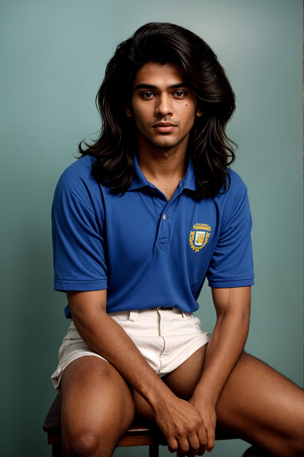 (school portrait) photo headshot of a young 18 y o man in 1990s style, nineties style, 90s, 1990s fashion, 1990s hair, school, man is sitting and posing for a (yearbook) picture, blue yearbook background, official school yearbook photo, man sitting (looking straight into camera), (school shoot), (inside), blue yearbook background