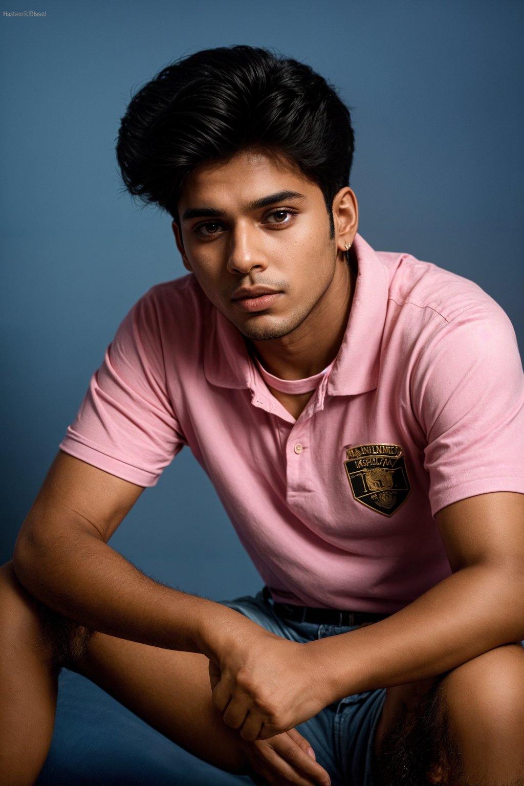 (school portrait) photo headshot of a young 18 y o man in 1990s style, nineties style, 90s, 1990s fashion, 1990s hair, school, man is sitting and posing for a (yearbook) picture, blue yearbook background, official school yearbook photo, man sitting (looking straight into camera), (school shoot), (inside), blue yearbook background