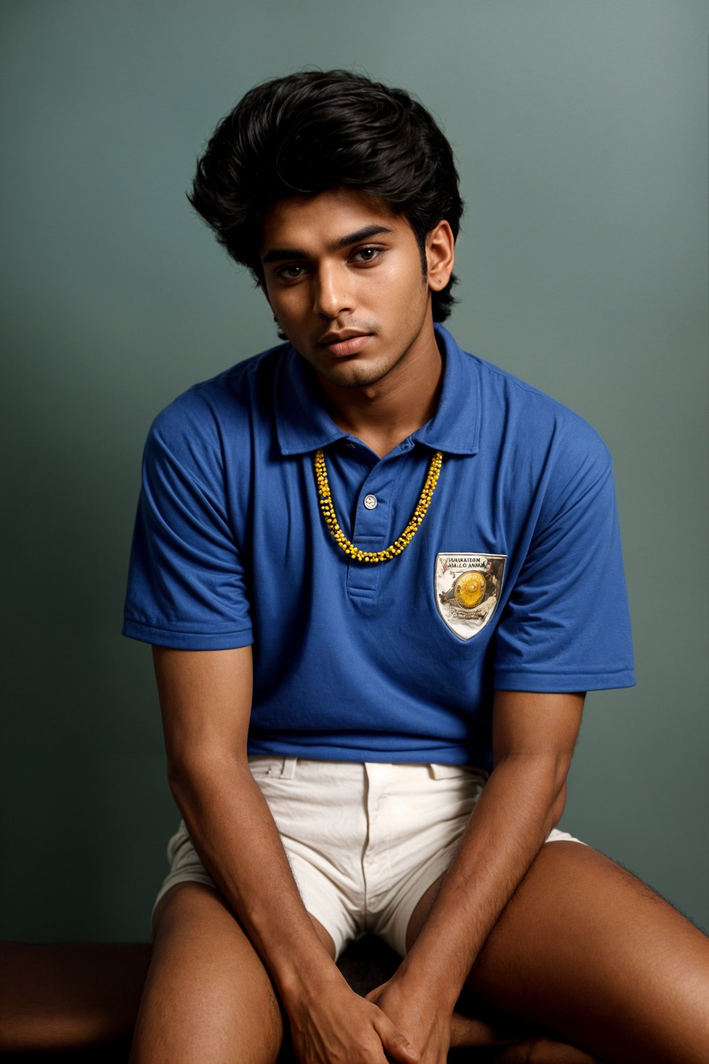 (school portrait) photo headshot of a young 18 y o man in 1990s style, nineties style, 90s, 1990s fashion, 1990s hair, school, man is sitting and posing for a (yearbook) picture, blue yearbook background, official school yearbook photo, man sitting (looking straight into camera), (school shoot), (inside), blue yearbook background