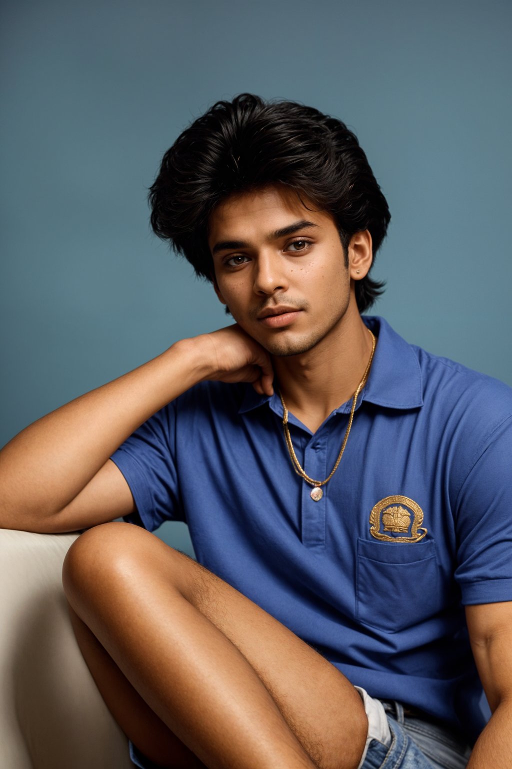 (school portrait) photo headshot of a young 18 y o man in 1990s style, nineties style, 90s, 1990s fashion, 1990s hair, school, man is sitting and posing for a (yearbook) picture, blue yearbook background, official school yearbook photo, man sitting (looking straight into camera), (school shoot), (inside), blue yearbook background