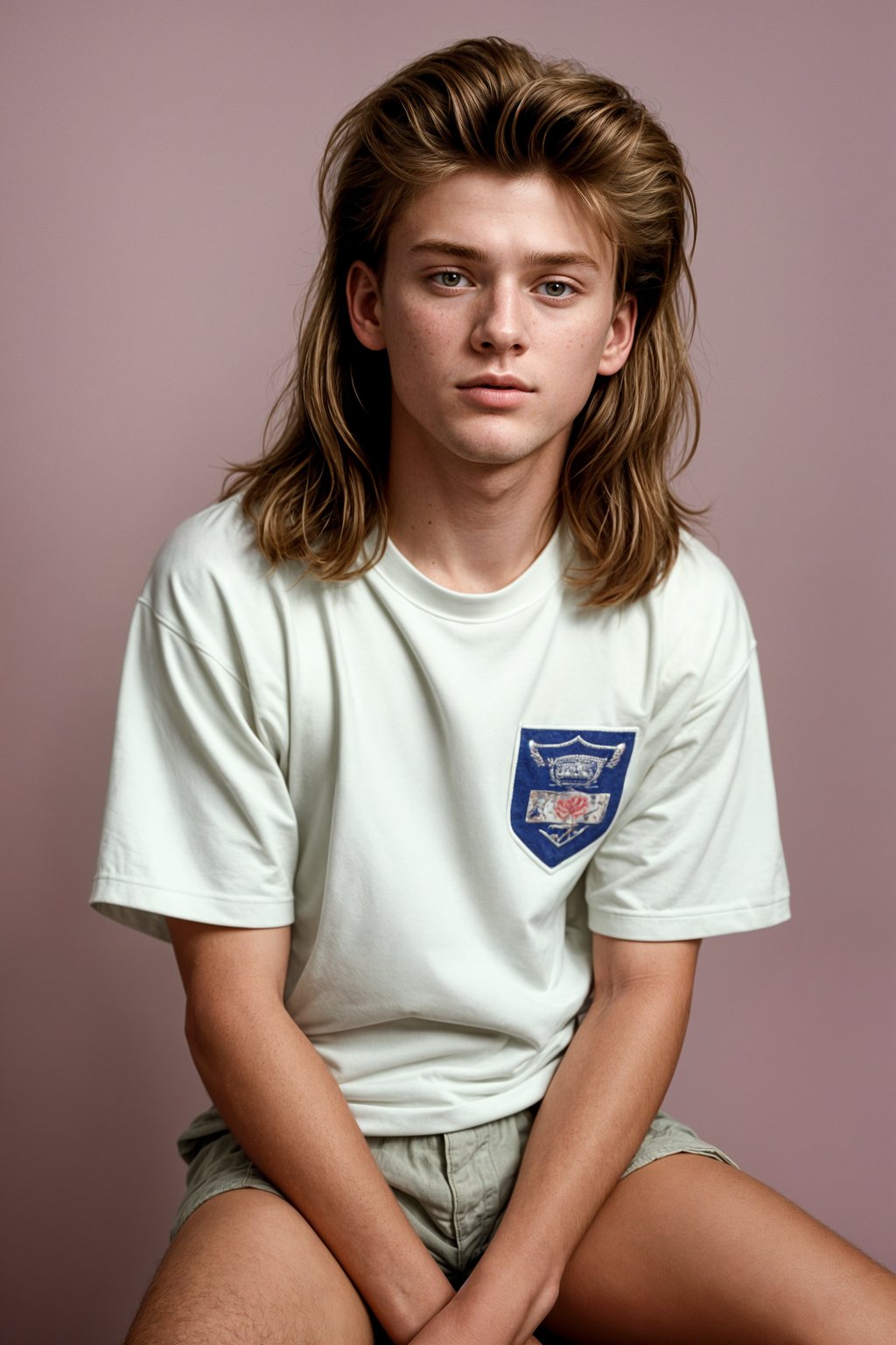 (school portrait) photo headshot of a young 18 y o man in 1990s style, nineties style, 90s, 1990s fashion, 1990s hair, school, man is sitting and posing for a (yearbook) picture, blue yearbook background, official school yearbook photo, man sitting (looking straight into camera), (school shoot), (inside), blue yearbook background