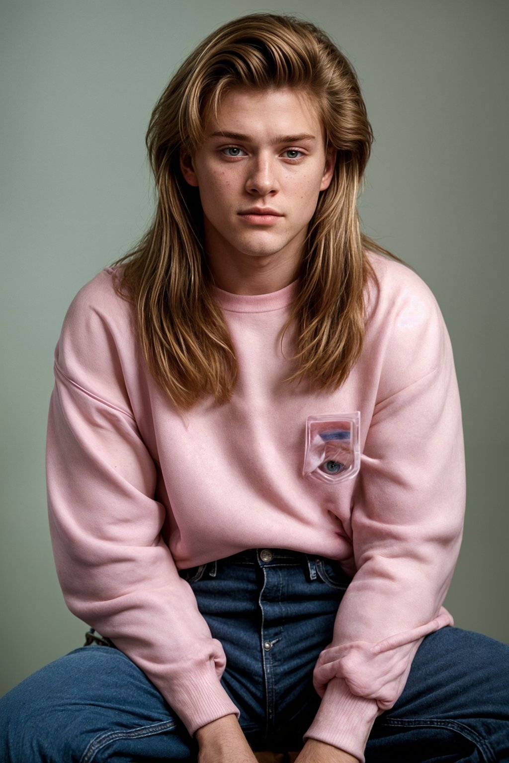 (school portrait) photo headshot of a young 18 y o man in 1990s style, nineties style, 90s, 1990s fashion, 1990s hair, school, man is sitting and posing for a (yearbook) picture, blue yearbook background, official school yearbook photo, man sitting (looking straight into camera), (school shoot), (inside), blue yearbook background