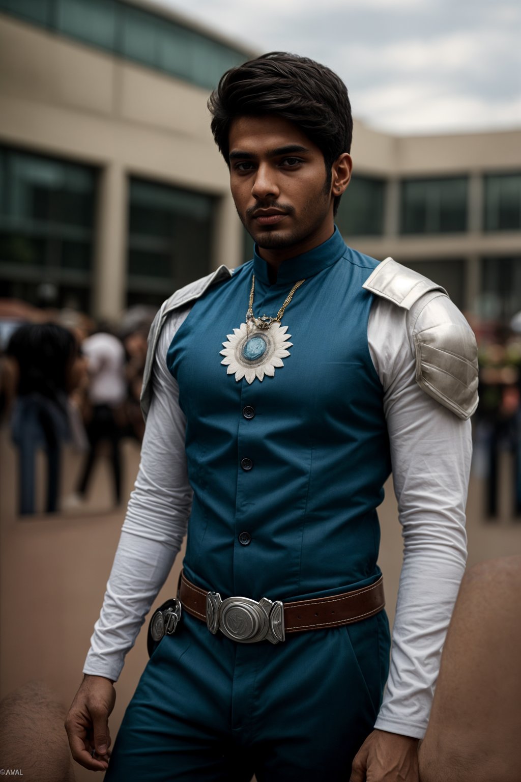 cosplayer man as cosplay convention, outdoors at expo building