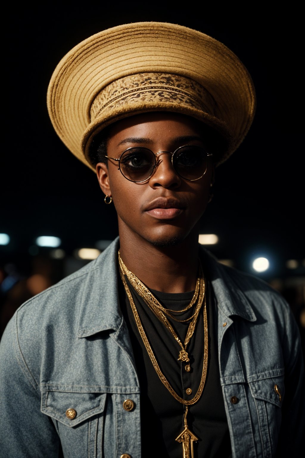 a stunning man with  a stylish hat and sunglasses, capturing the essence of festival fashion and individuality