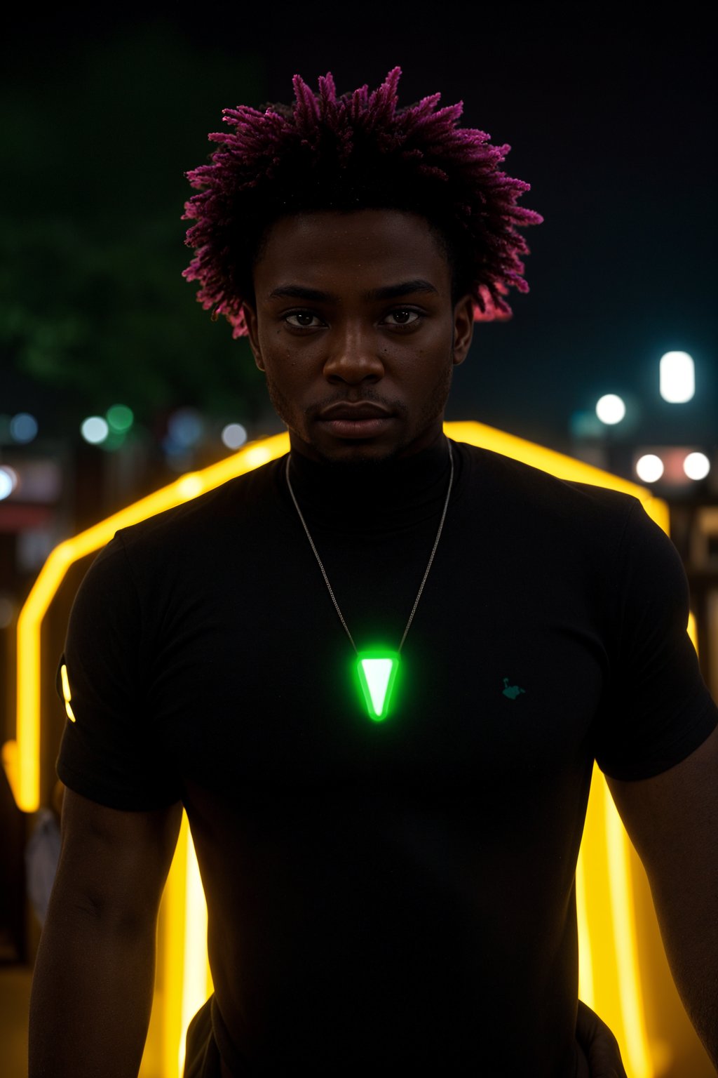 a man with  glowing LED accessories, standing out in the crowd and embracing the festival's vibrant atmosphere