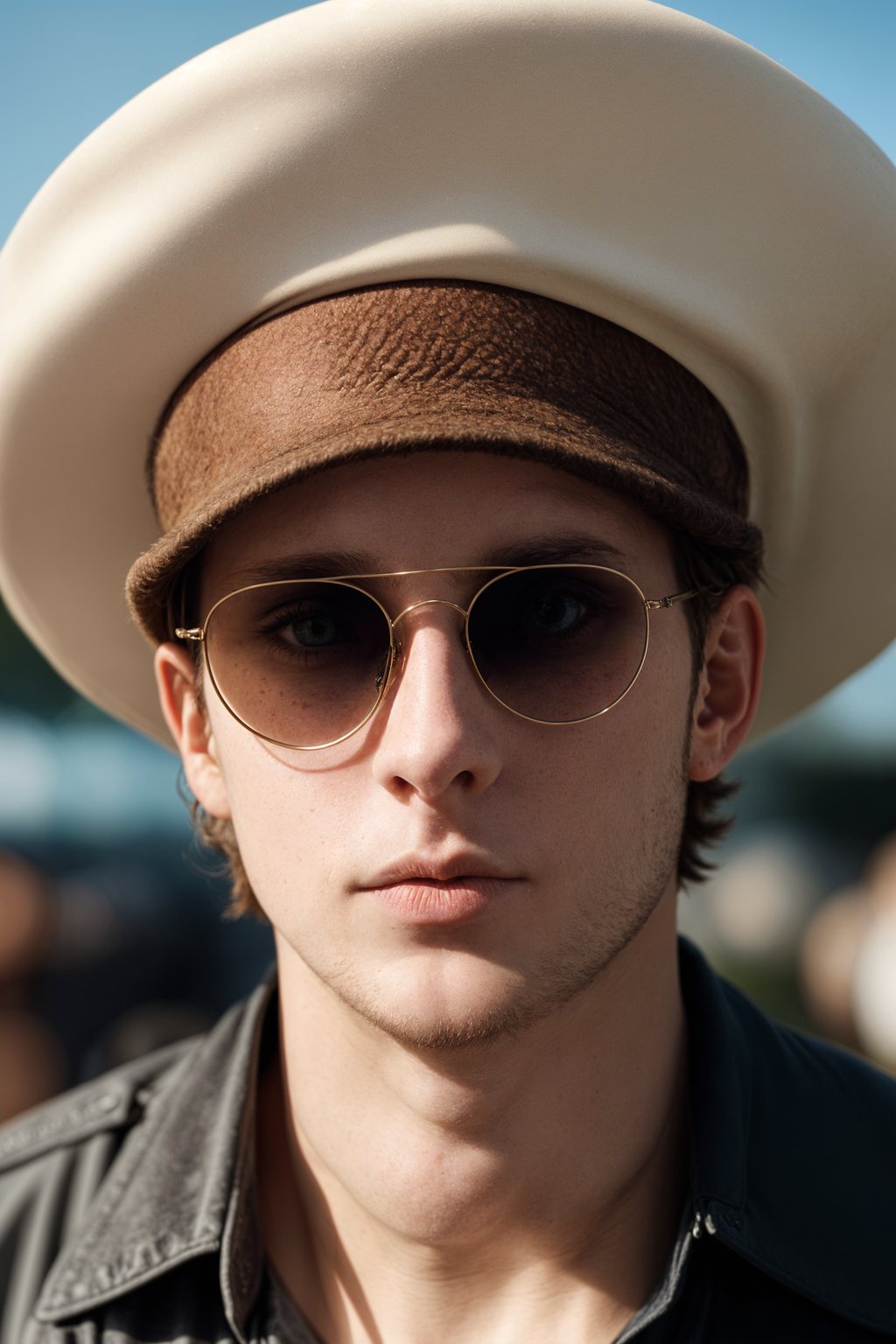 a stunning man with  a stylish hat and sunglasses, capturing the essence of festival fashion and individuality