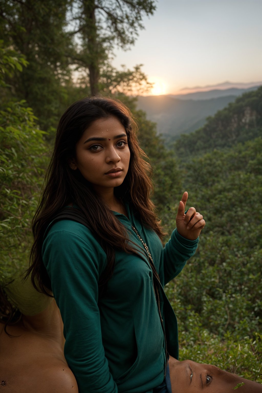 an adventurous  feminine woman hiking in the mountains, enjoying the beauty of nature and the sense of adventure