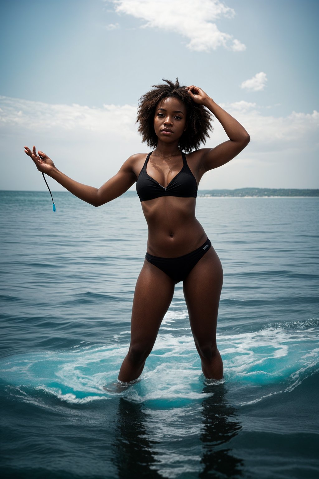 a charming  feminine woman showcasing their adventurous side while participating in water sports like surfing or paddleboarding