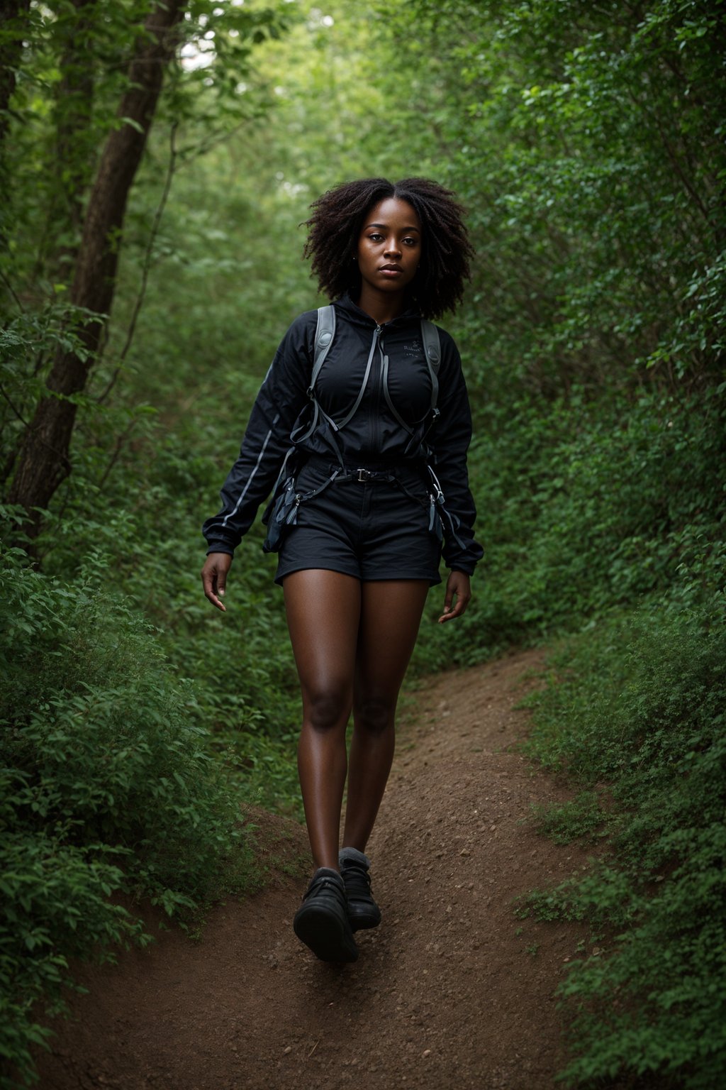 an adventurous  feminine woman hiking in the mountains, enjoying the beauty of nature and the sense of adventure