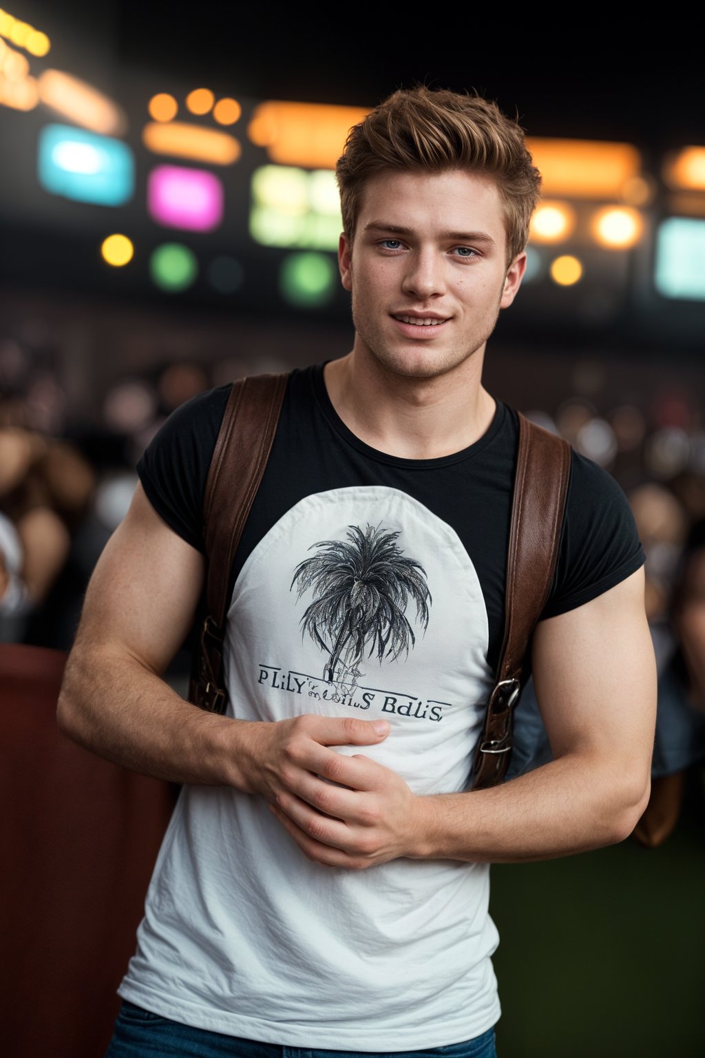 smiling masculine  man enjoying a concert or music festival