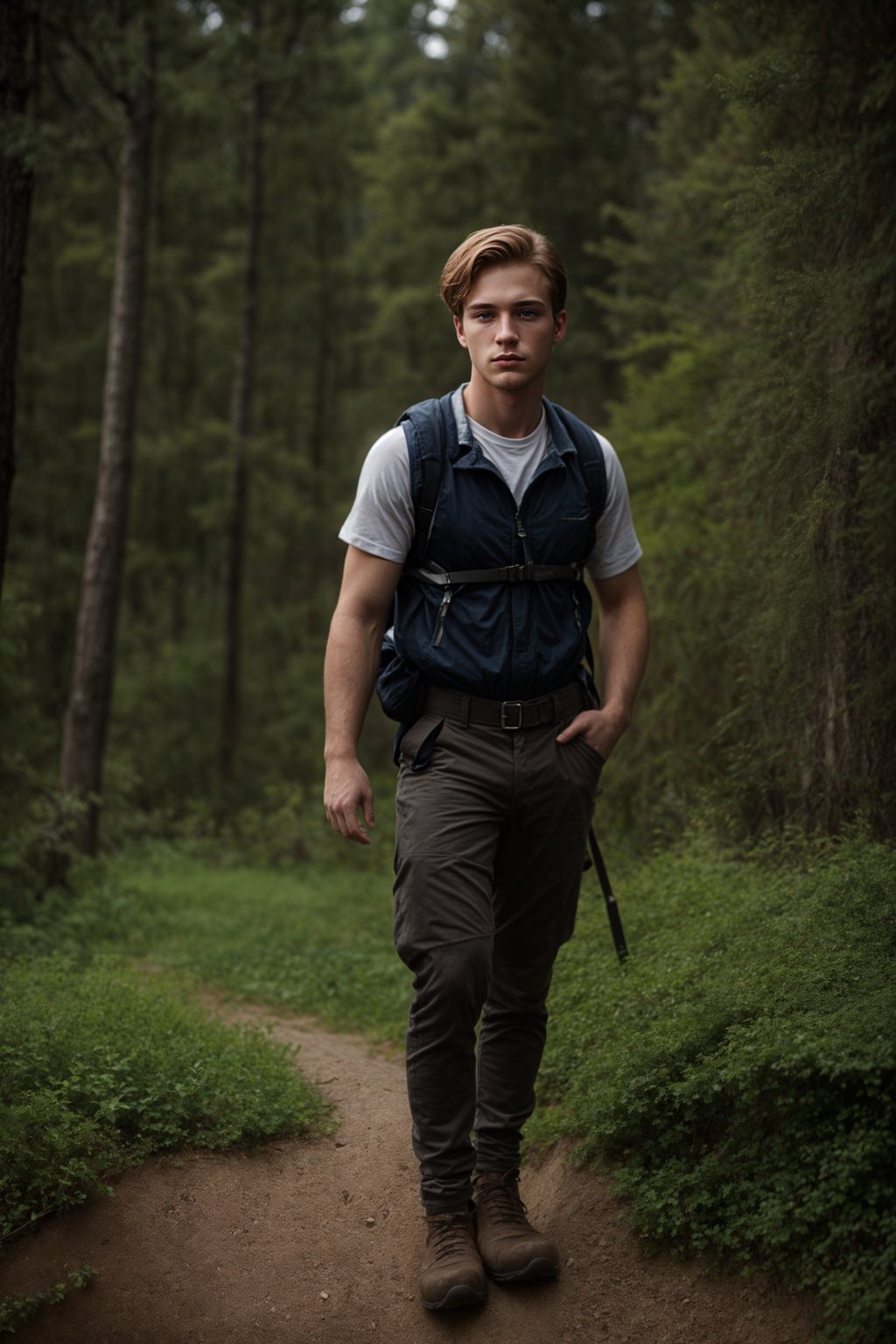 an adventurous masculine  man hiking in the mountains, enjoying the beauty of nature and the sense of adventure