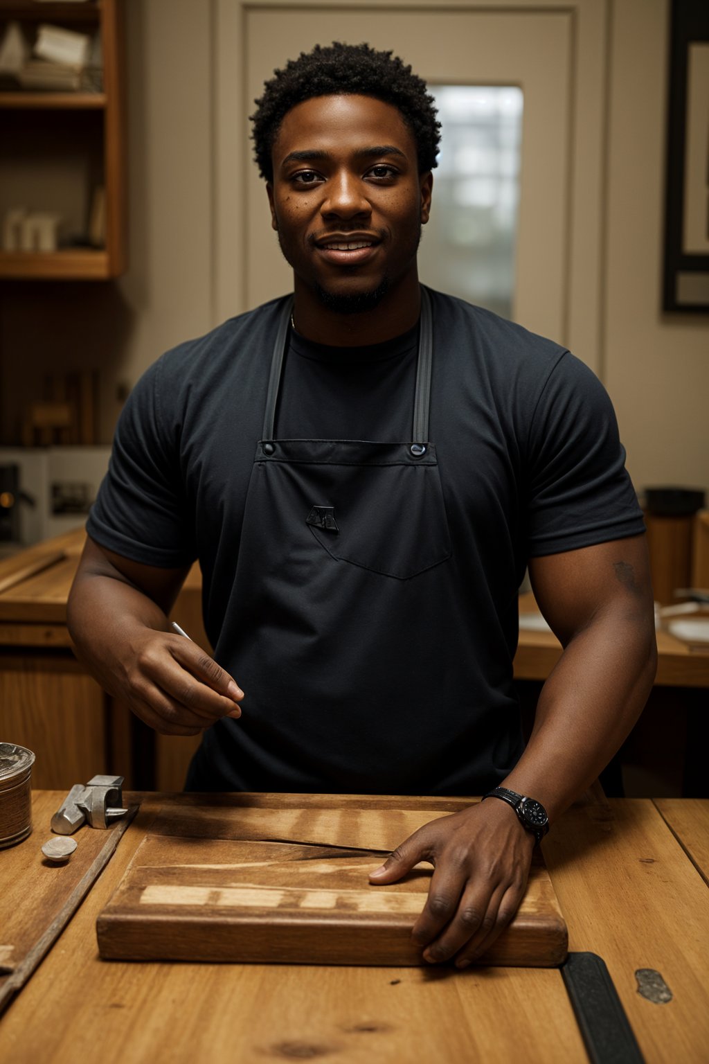 smiling masculine  man engaging in a hobby or craft