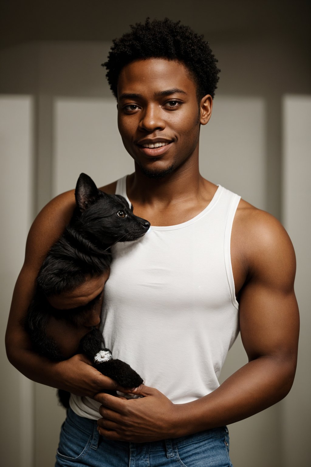 smiling masculine  man posing with a cute pet