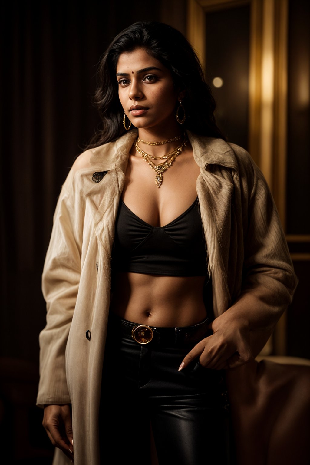 beautiful woman as a mobster, mafia, mafia outfit, faux fur coats, chunky gold jewelry, mafia aesthetic, flashy, glamorous, luxury, loud, Goodfellas, The Sopranos, Mob Wives, opulence, confidence