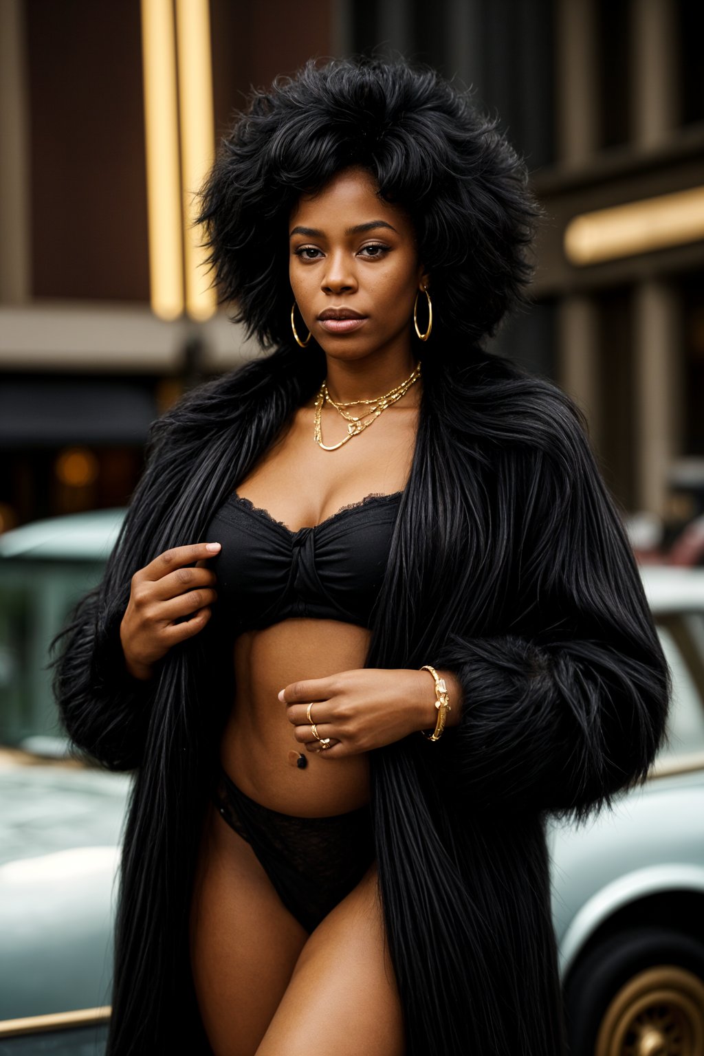 beautiful woman as a mobster, mafia, mafia outfit, faux fur coats, chunky gold jewelry, mafia aesthetic, flashy, glamorous, luxury, loud, Goodfellas, The Sopranos, Mob Wives, opulence, confidence