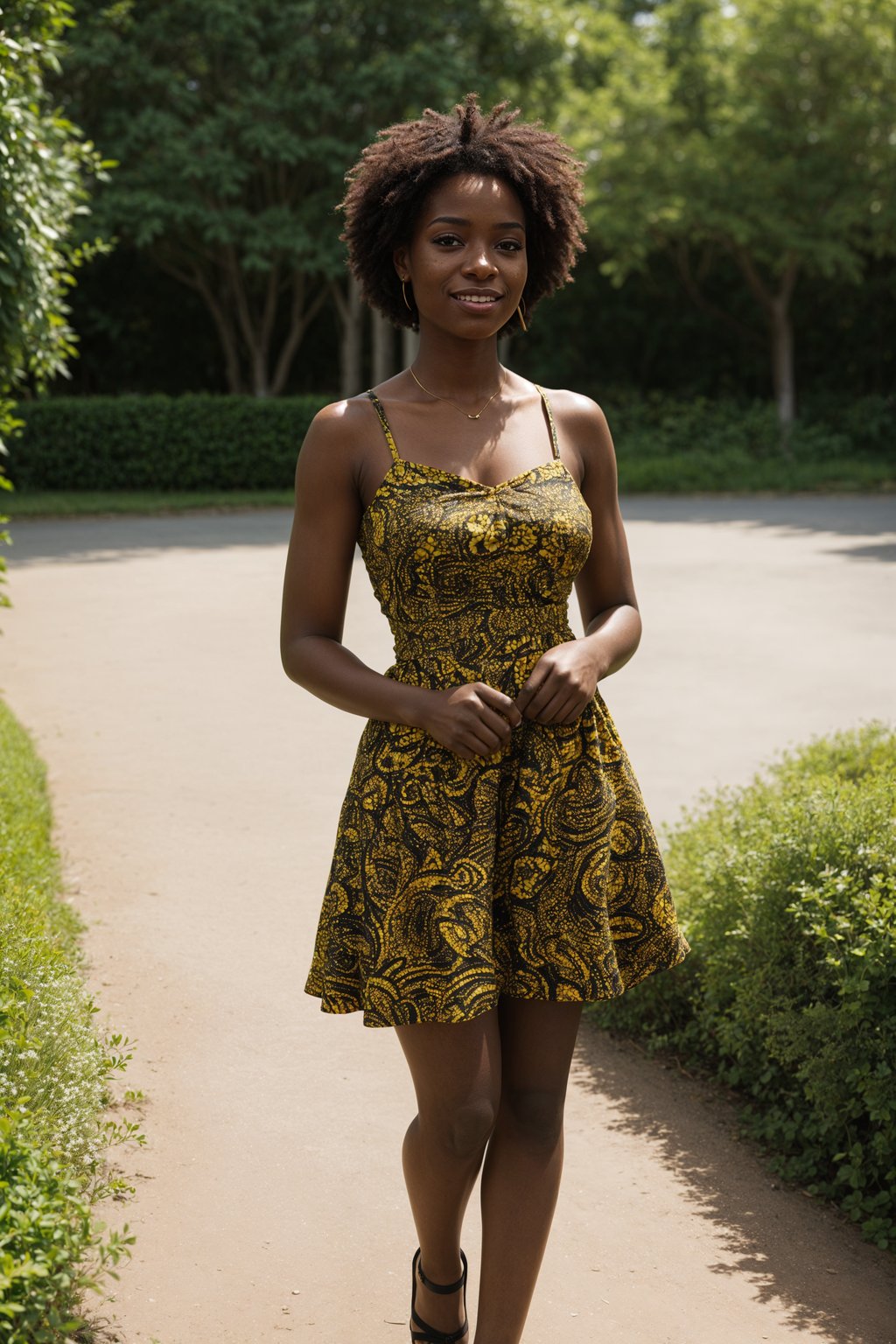 smiling woman wearing summer dress  in try on fashion shoot for Zara Shein H&M