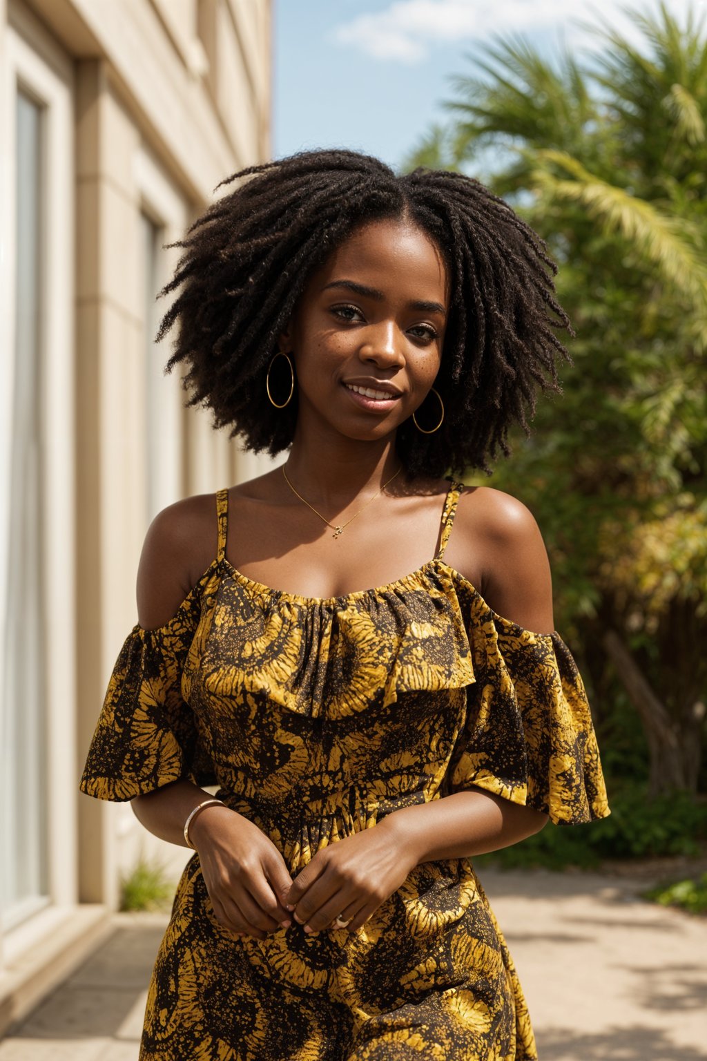 smiling woman wearing summer dress  in try on fashion shoot for Zara Shein H&M