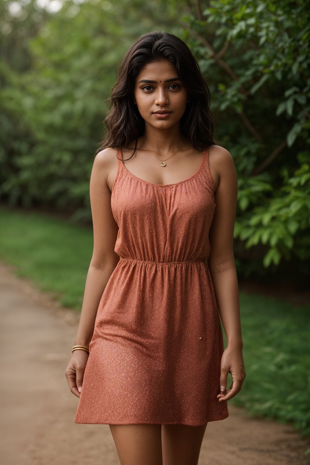 smiling woman wearing summer dress  in try on fashion shoot for Zara Shein H&M