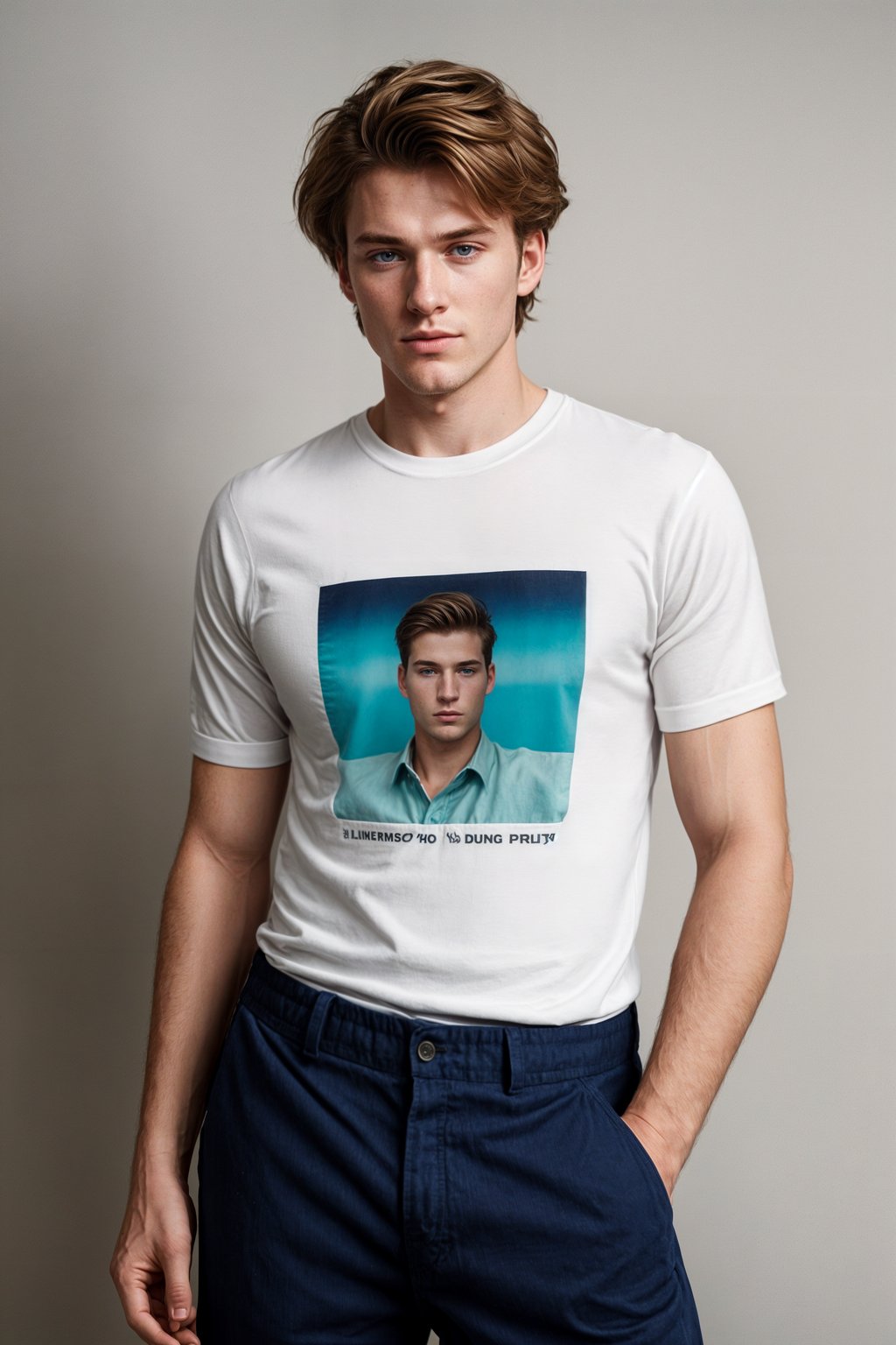 smiling man wearing  t-shirt and pants in try on fashion shoot for Zara Shein H&M