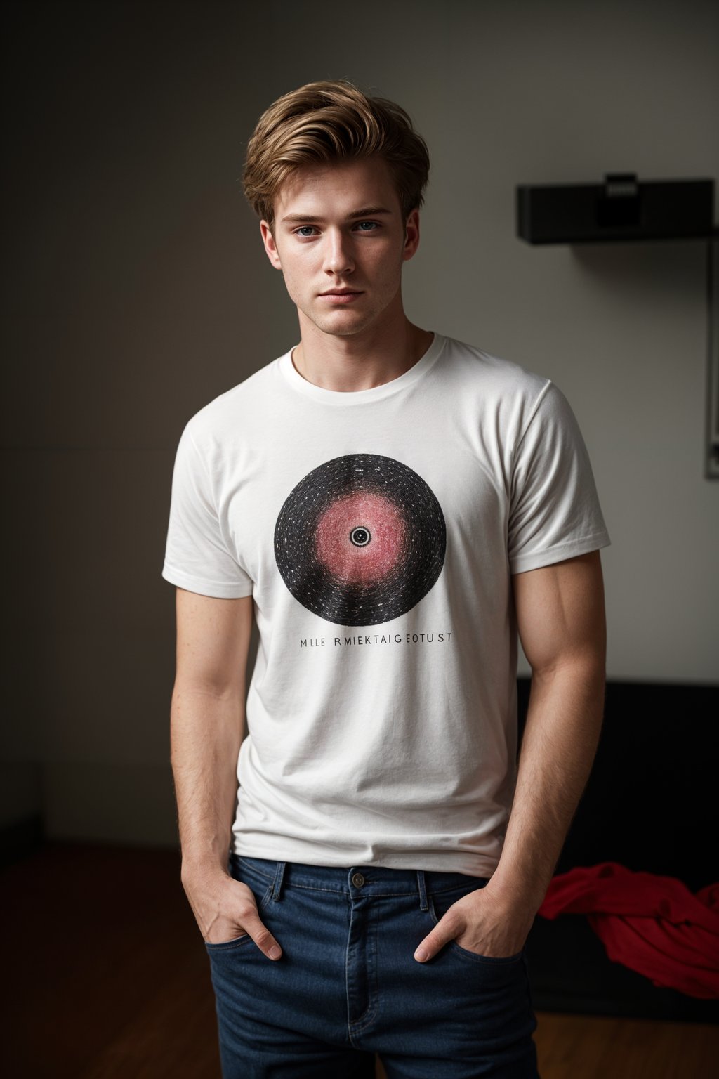 smiling man wearing  t-shirt and pants in try on fashion shoot for Zara Shein H&M