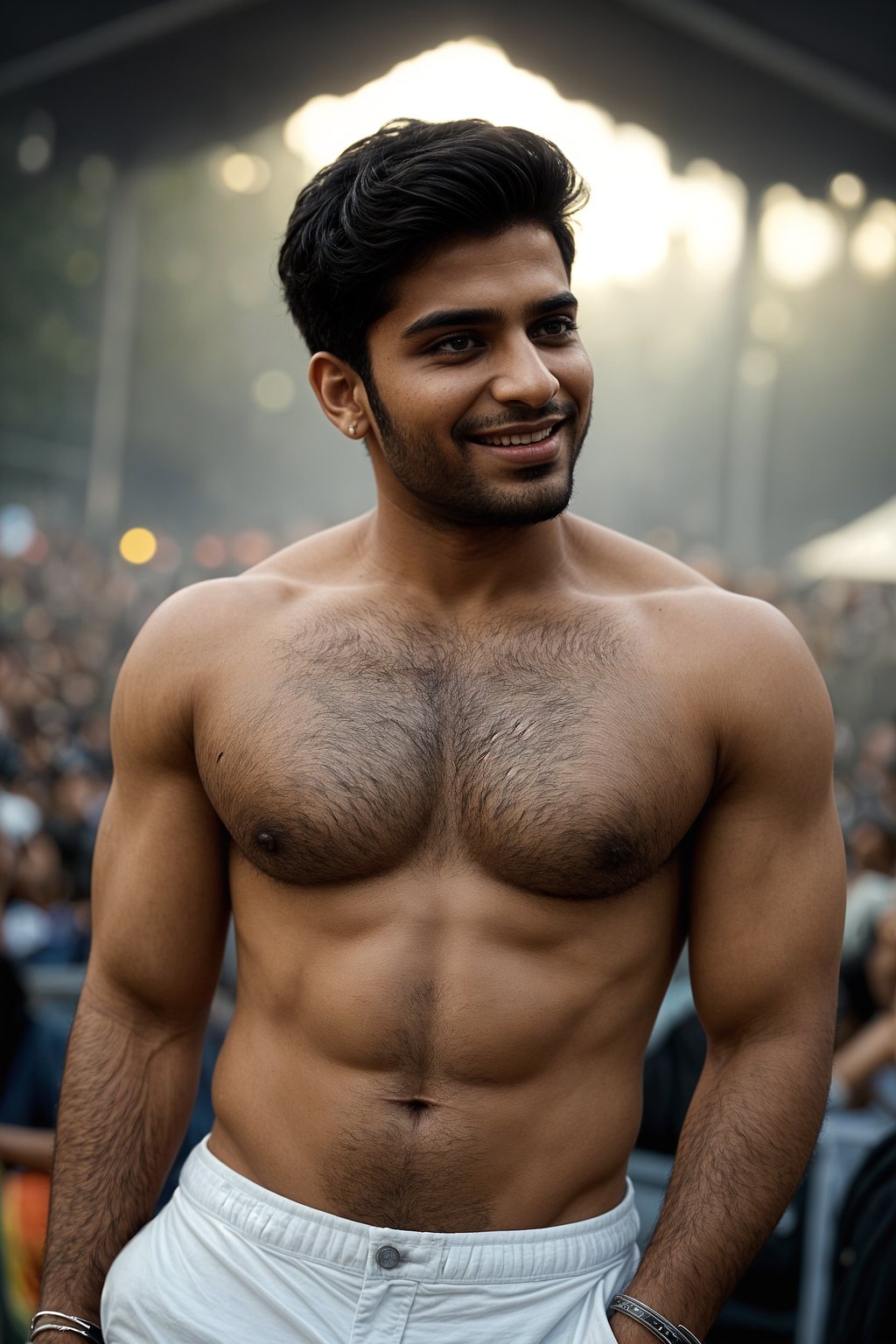 smiling masculine  man enjoying a concert or music festival