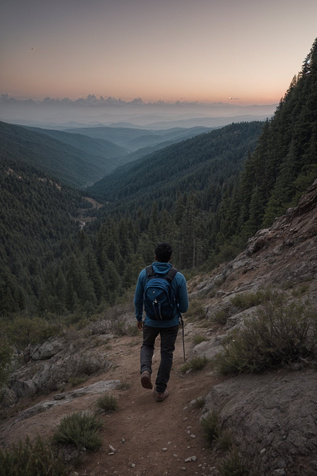 an adventurous masculine  man hiking in the mountains, enjoying the beauty of nature and the sense of adventure