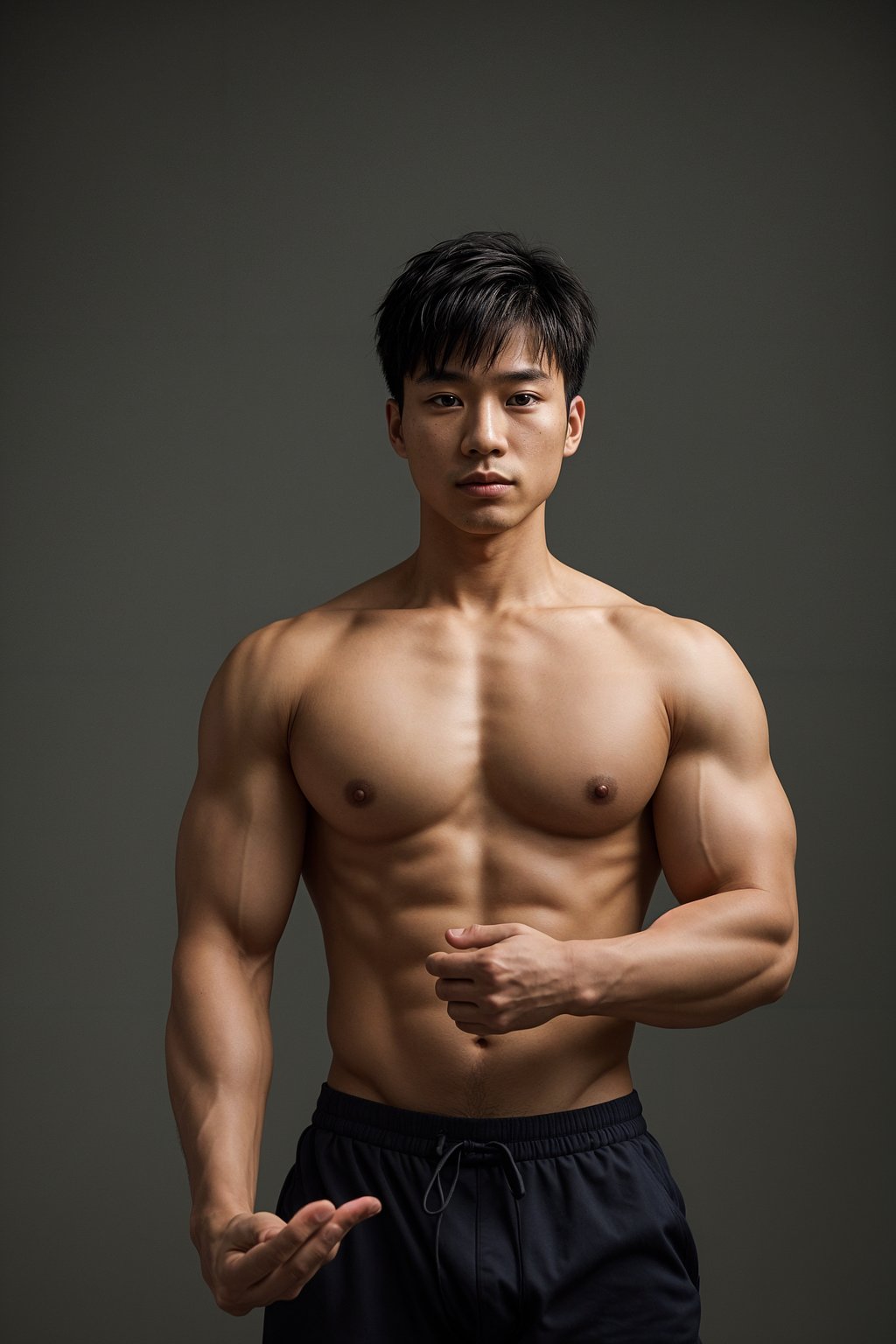 an attractive masculine  man practicing yoga or meditation, showcasing their balance and inner peace