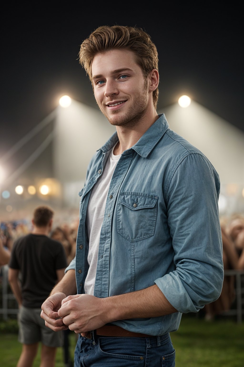 smiling masculine  man enjoying a concert or music festival