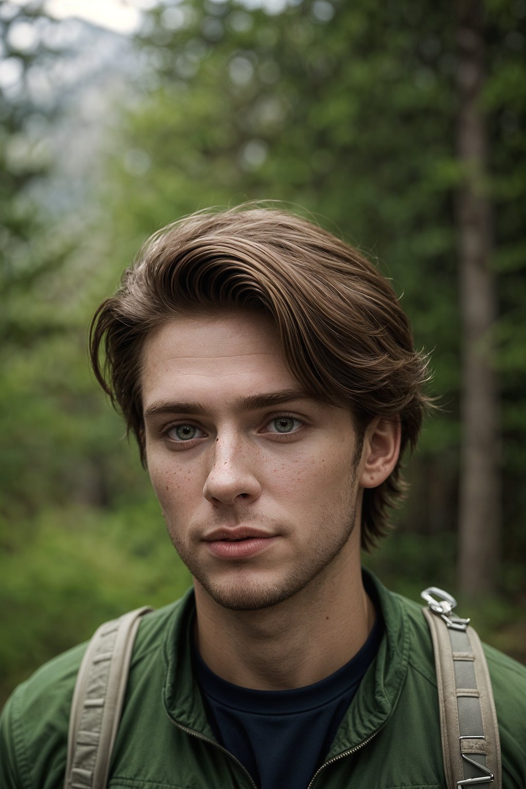 an adventurous masculine  man hiking in the mountains, enjoying the beauty of nature and the sense of adventure